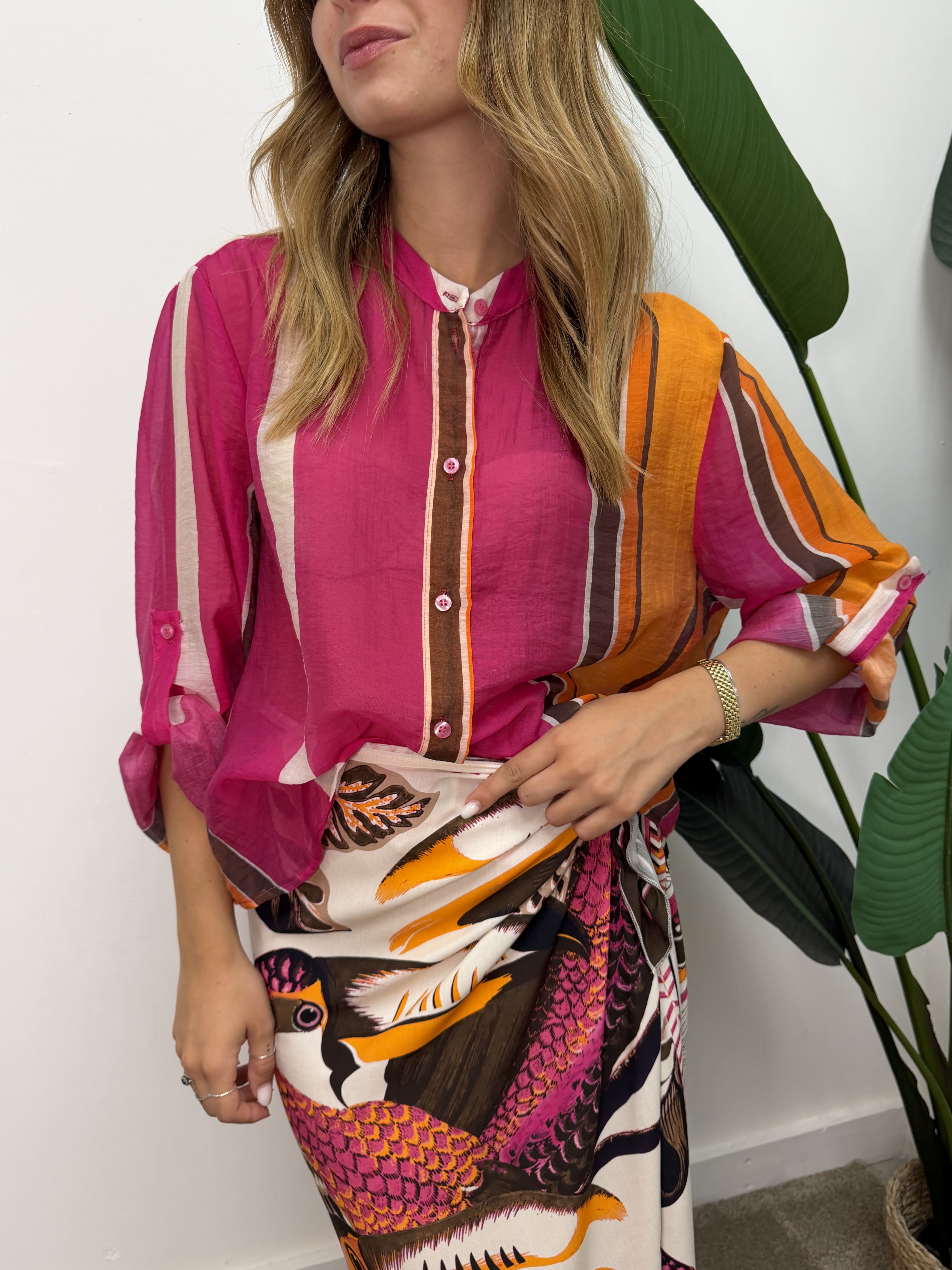 Camicia in lyocell righe colorate HaveOne THE ISLAND
