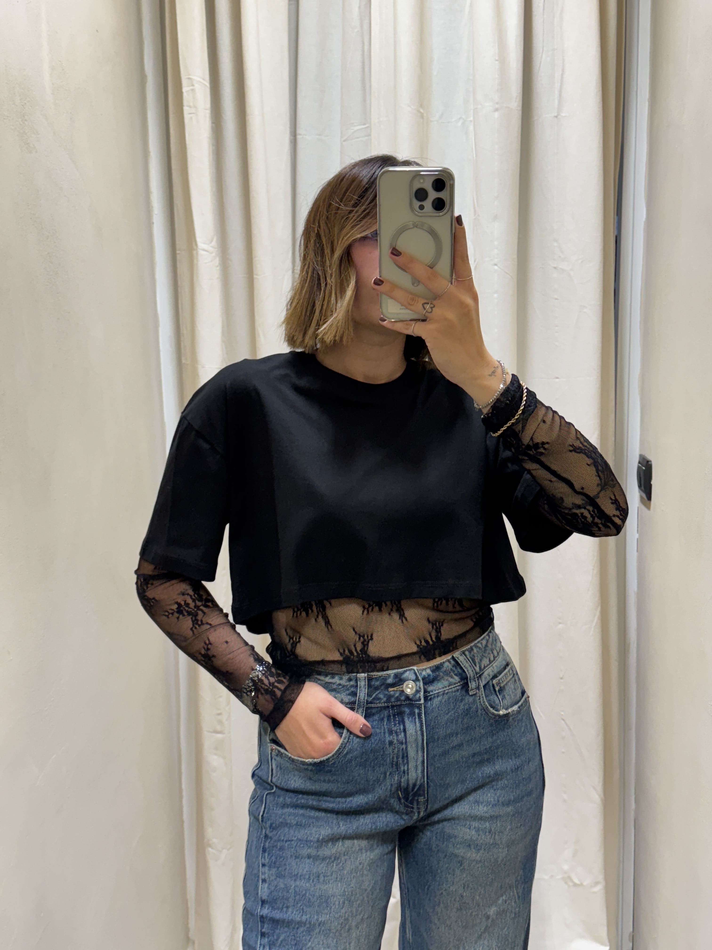 T-shirt combinata con pizzo Dixie