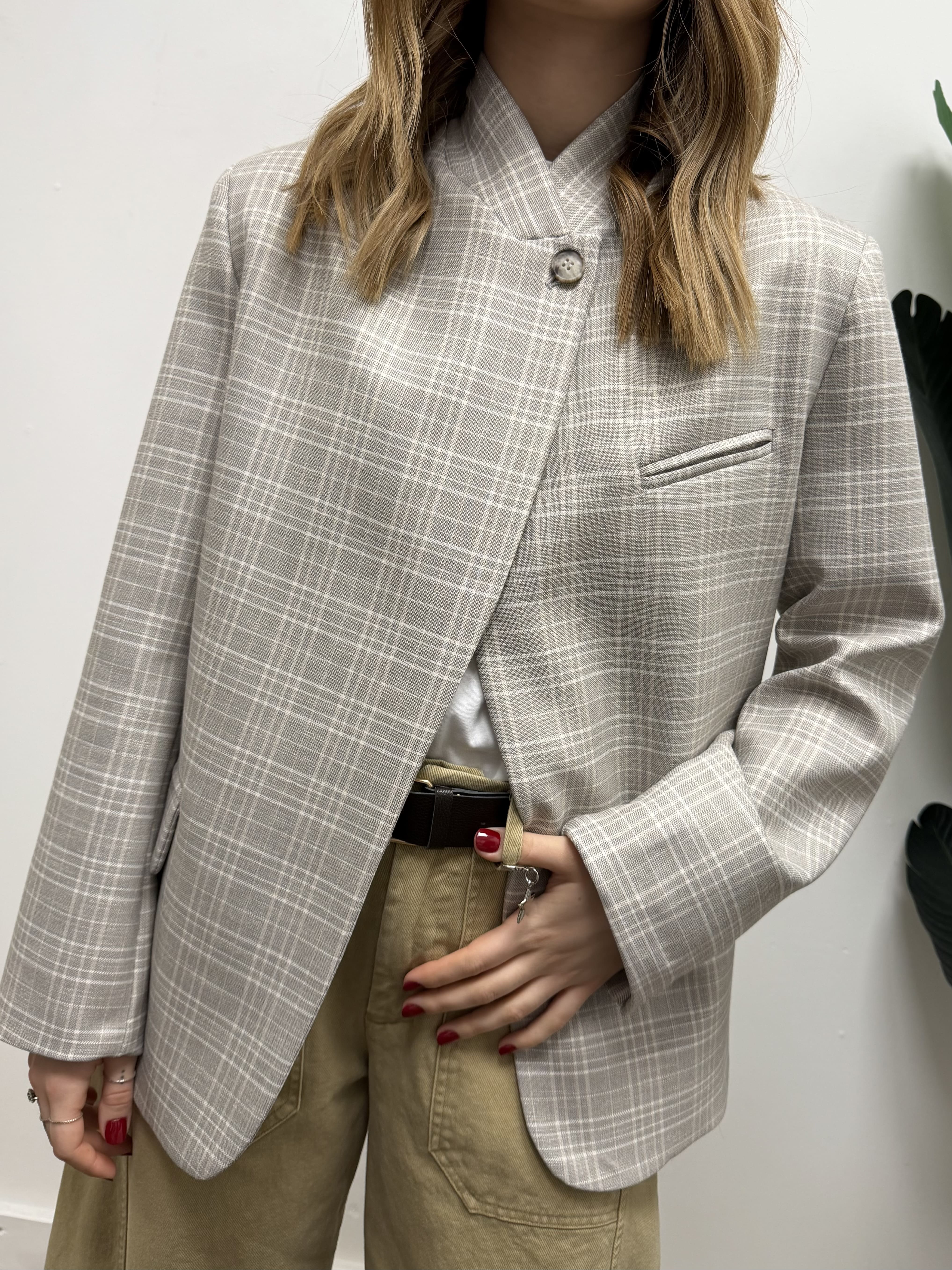 Giacca stampa quadri bottone alto VICOLO