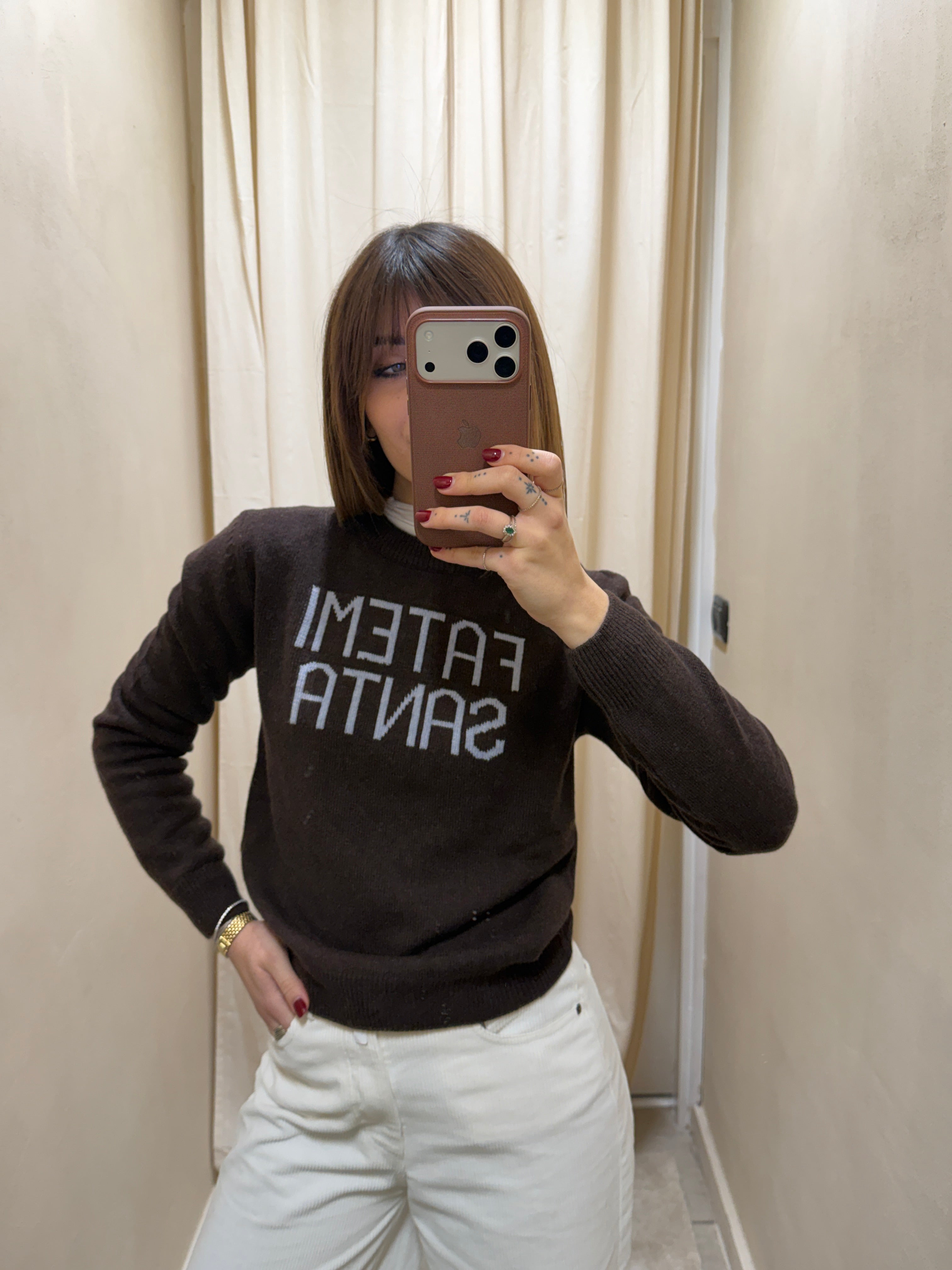 Maglione girocollo misto lana "Fatemi Santa" Tensione In