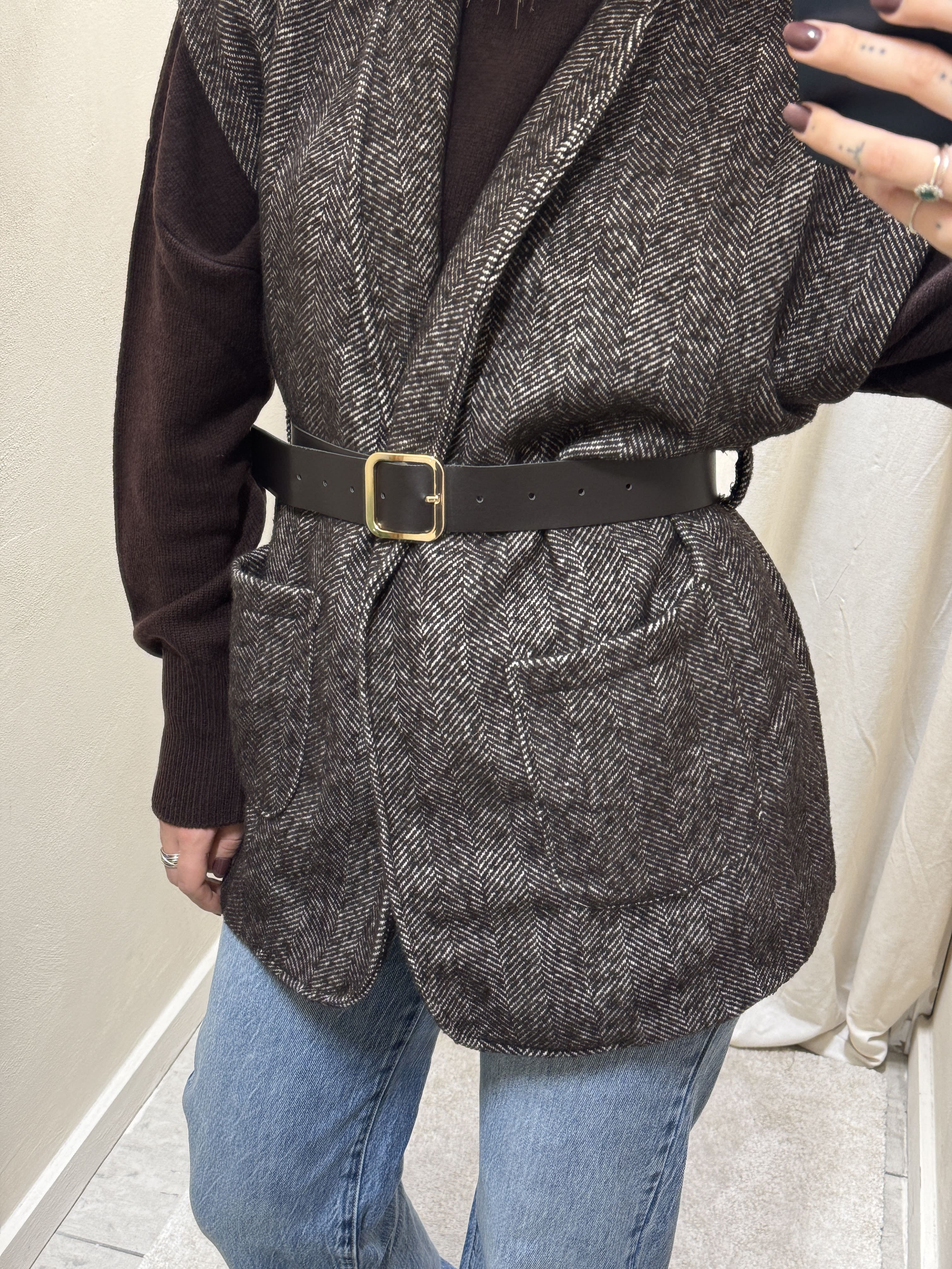 Gilet spigato misto lana con cintura MyD