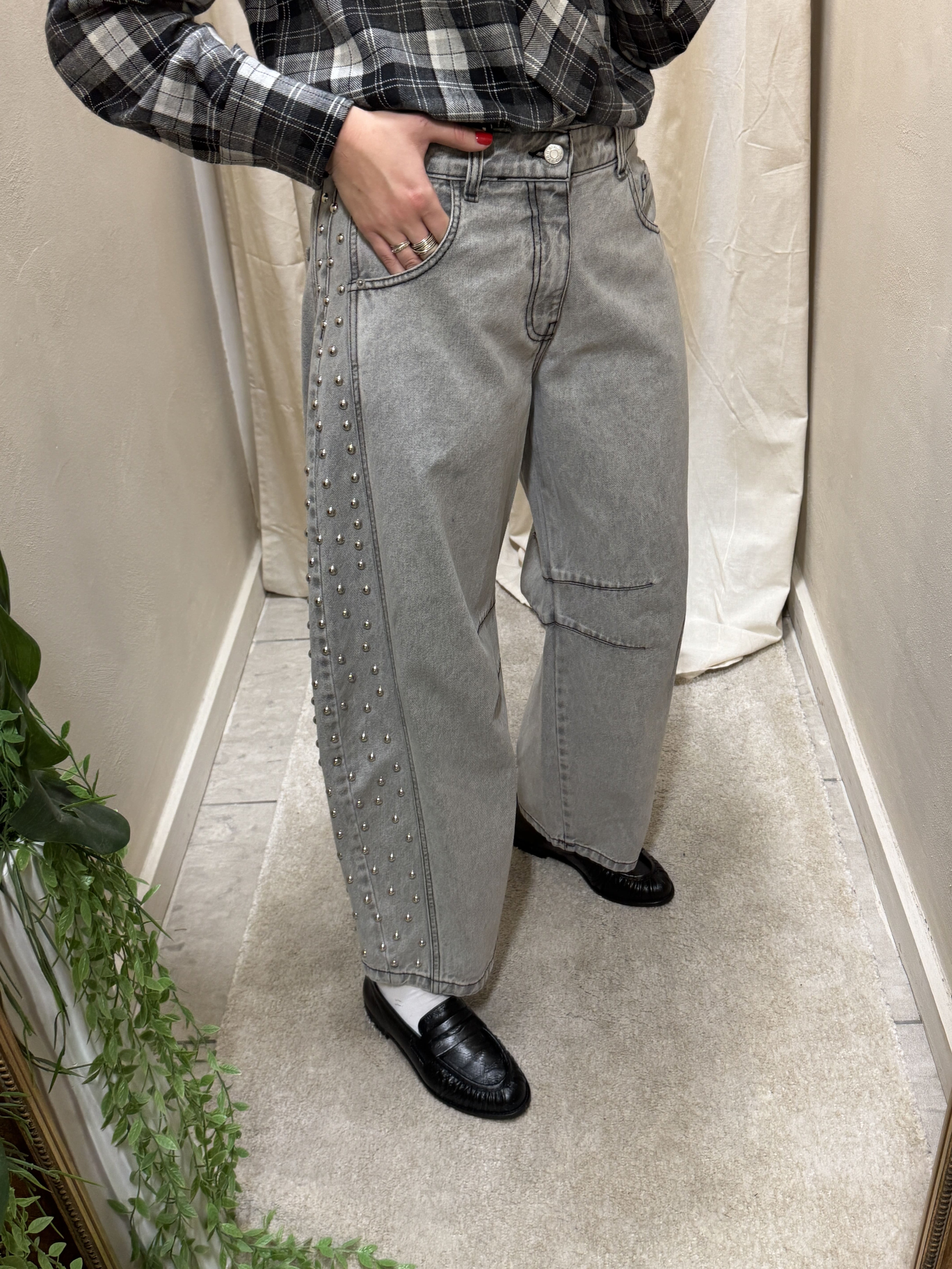 Jeans balloon mod. Doll grey con borchie laterali HaveOne