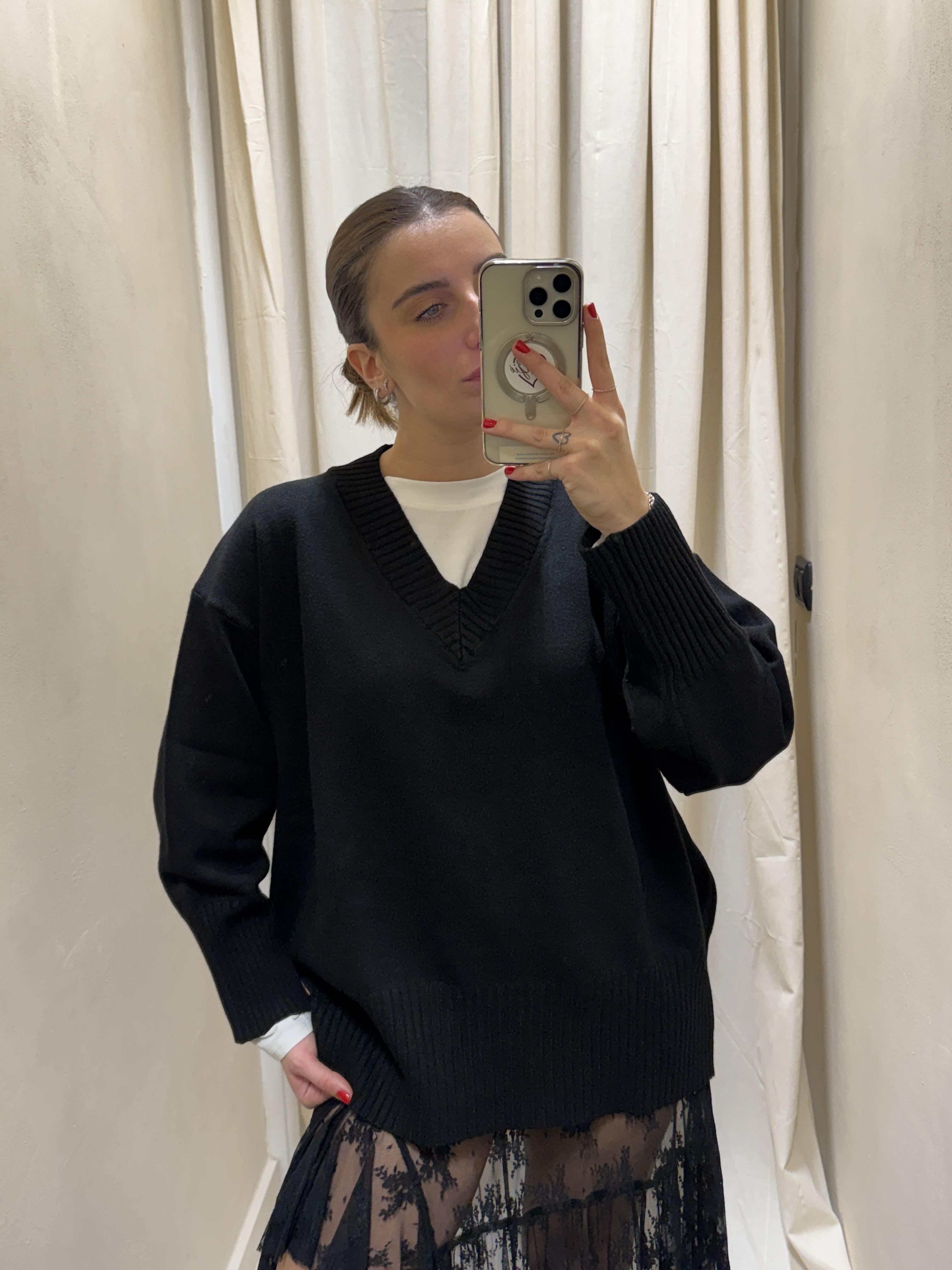 Maglione basic in viscosa scollo V Susy Mix