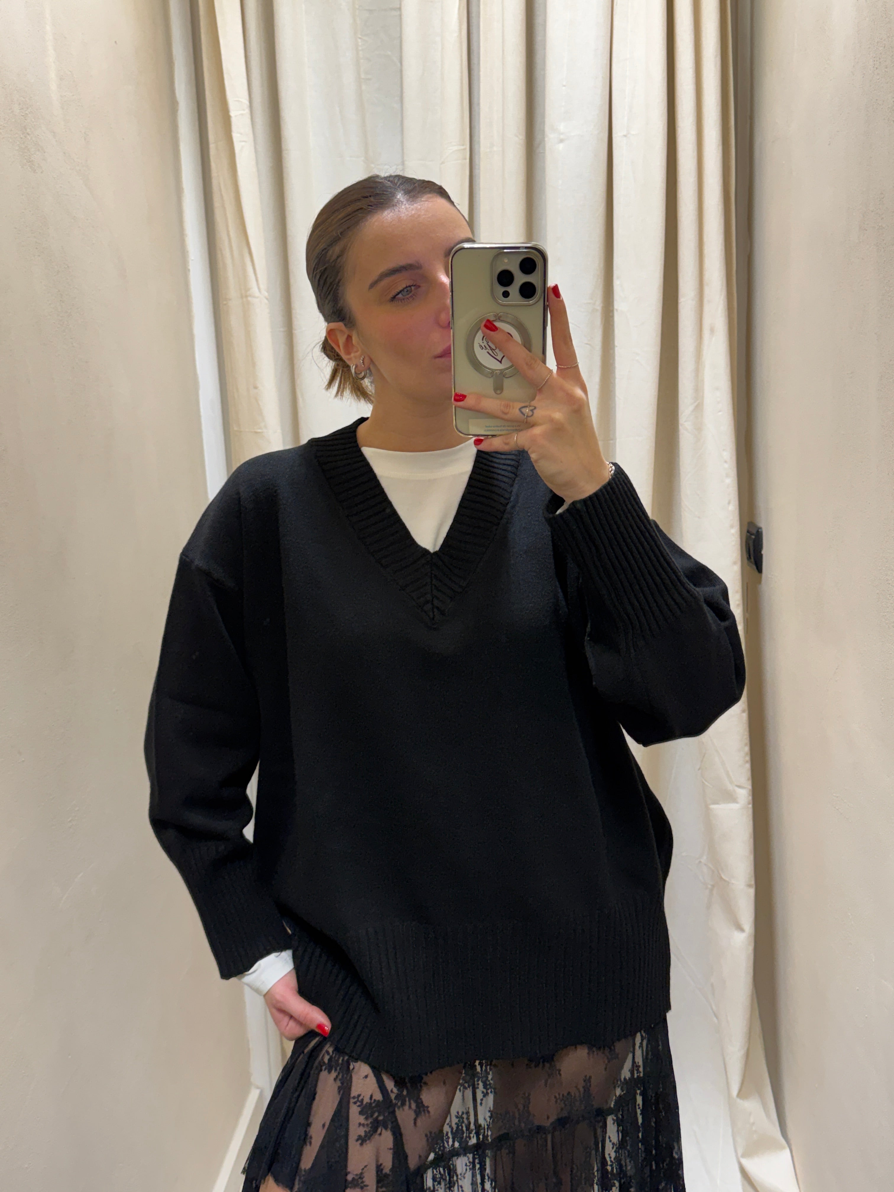 Maglione basic in viscosa scollo V Susy Mix