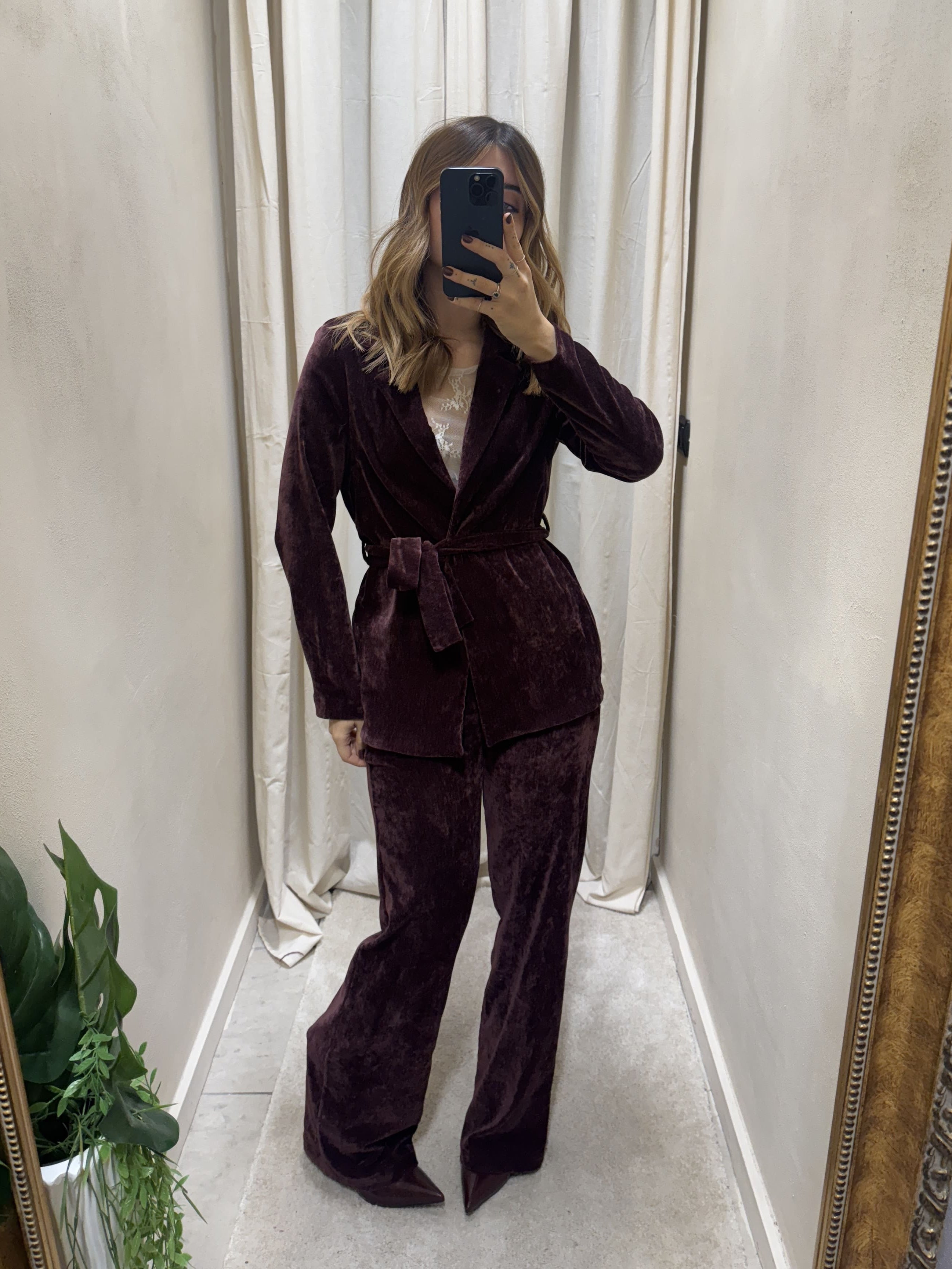 Completo in ciniglia di velluto giacca con fusciacca+pantalone gamba dritta Susy Mix