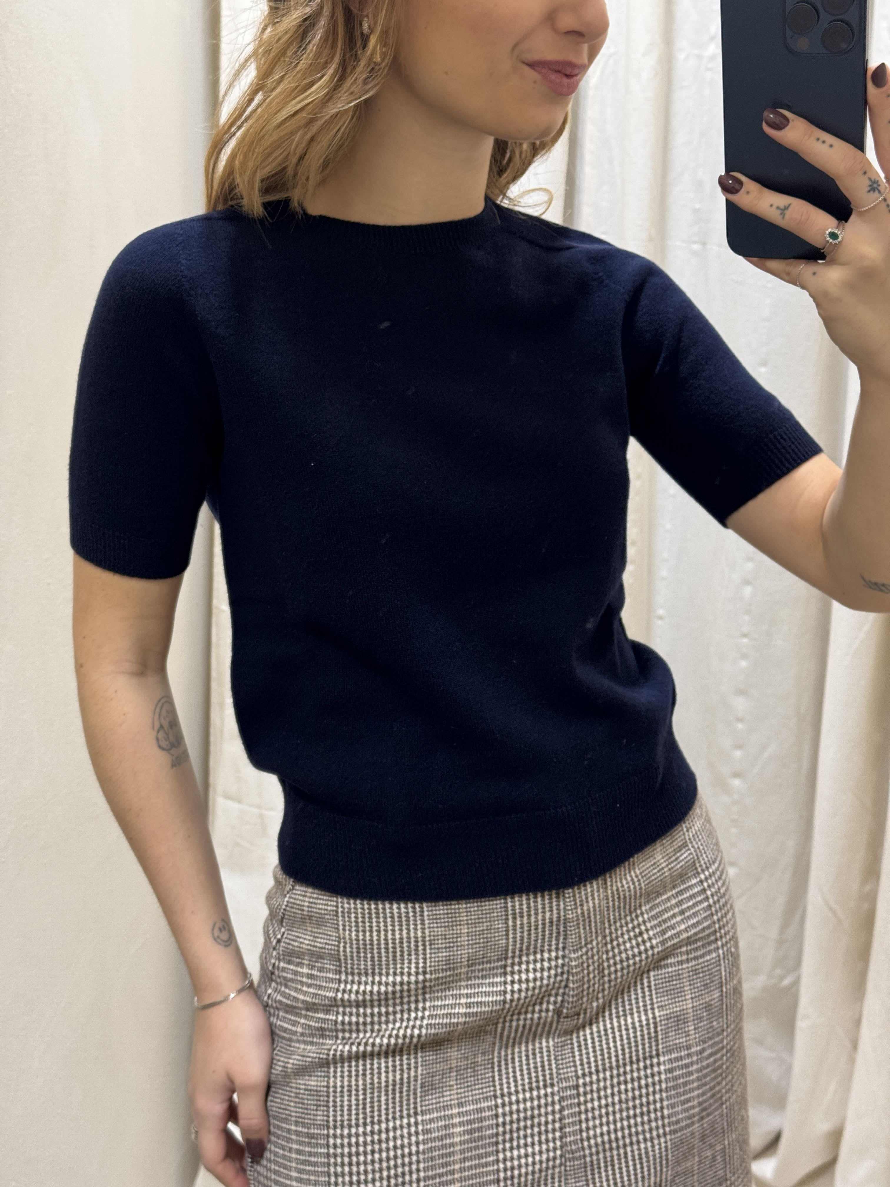 Maglia girocollo mezza manica 100% lana Tensione In