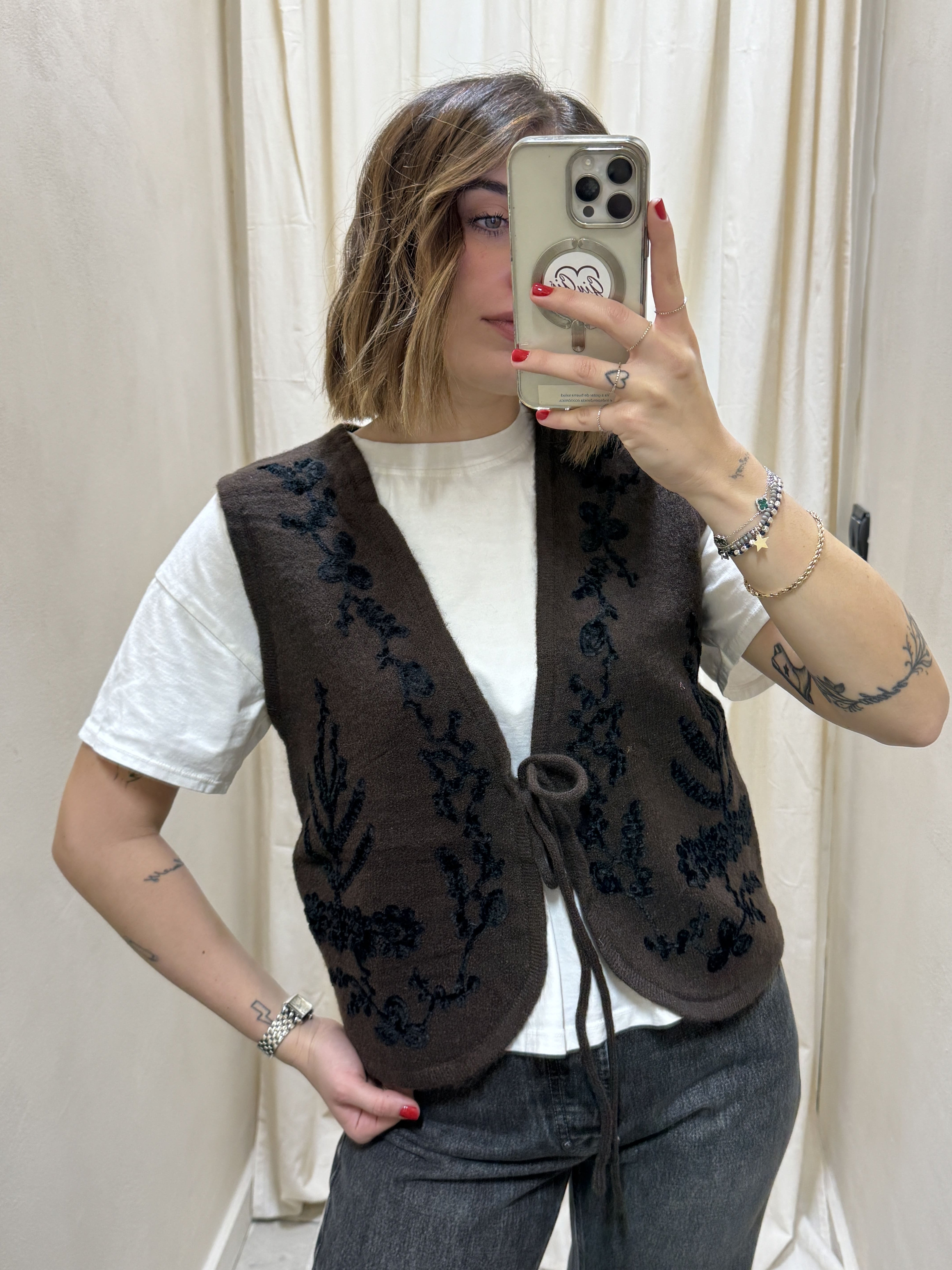 Gilet ricamato in maglia di viscosa Susy Mix