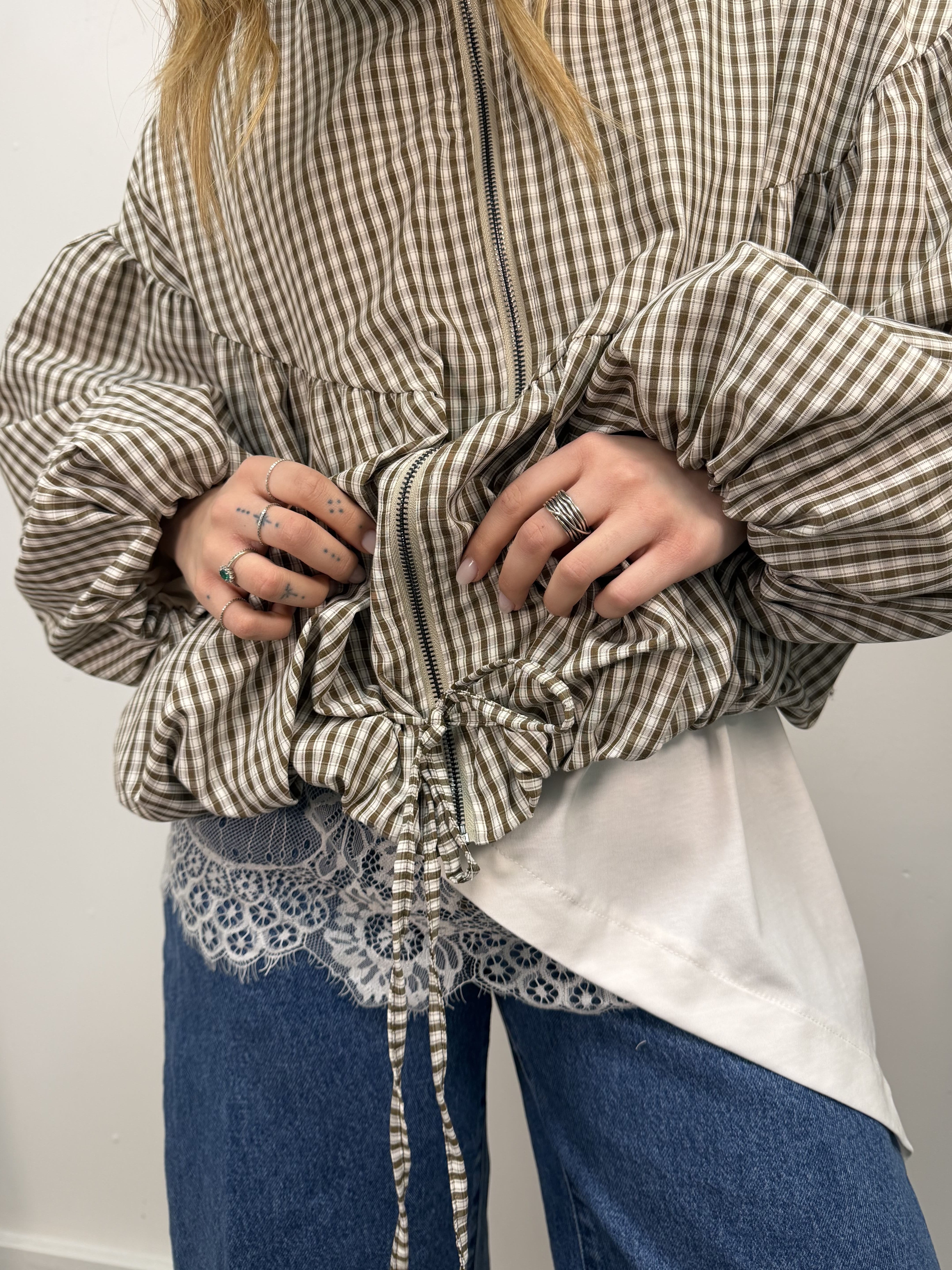 Bomber in cotone stampa vichy con zip Tensione In