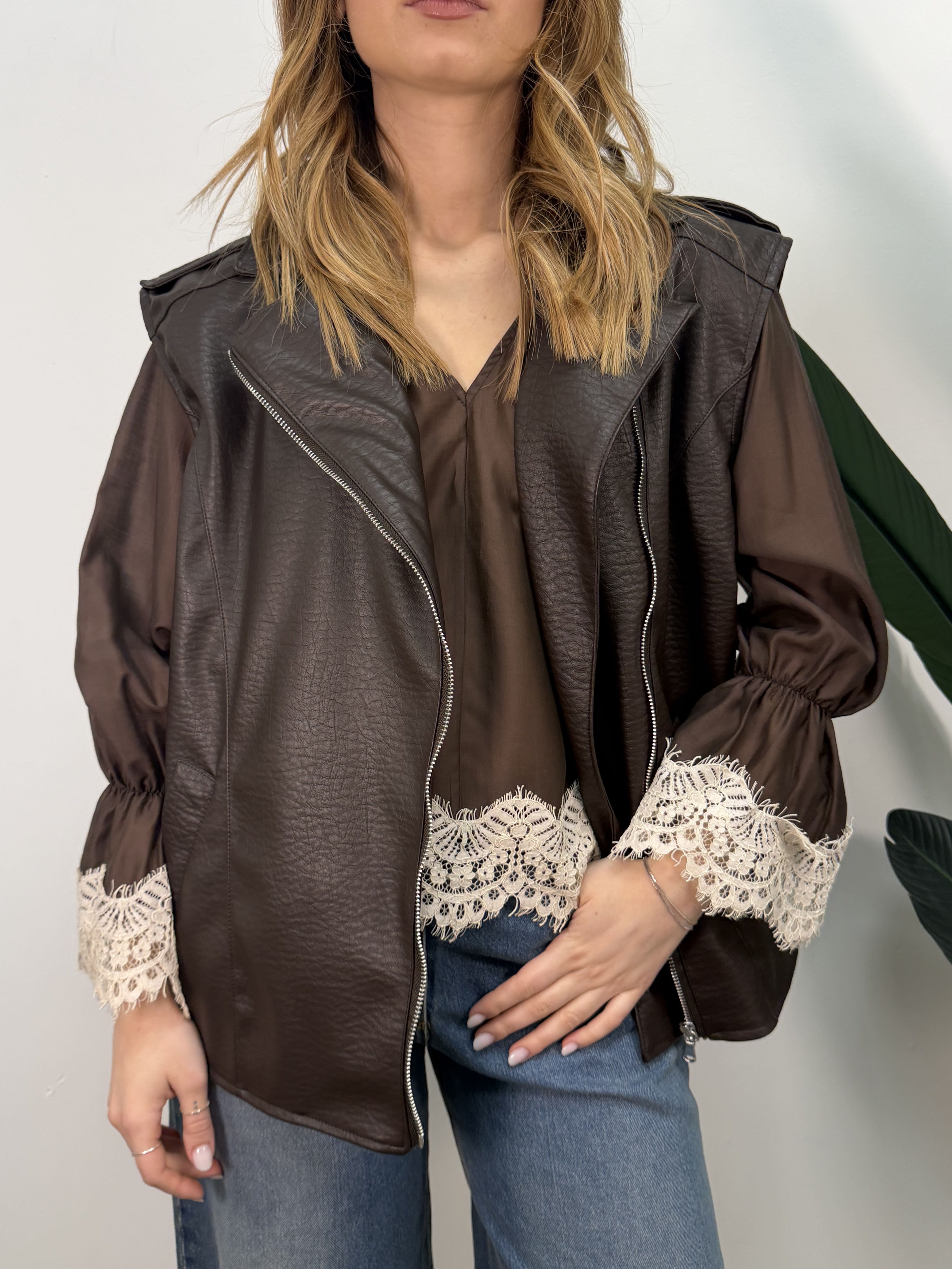 Gilet chiodo ecopelle martellata Susy Mix