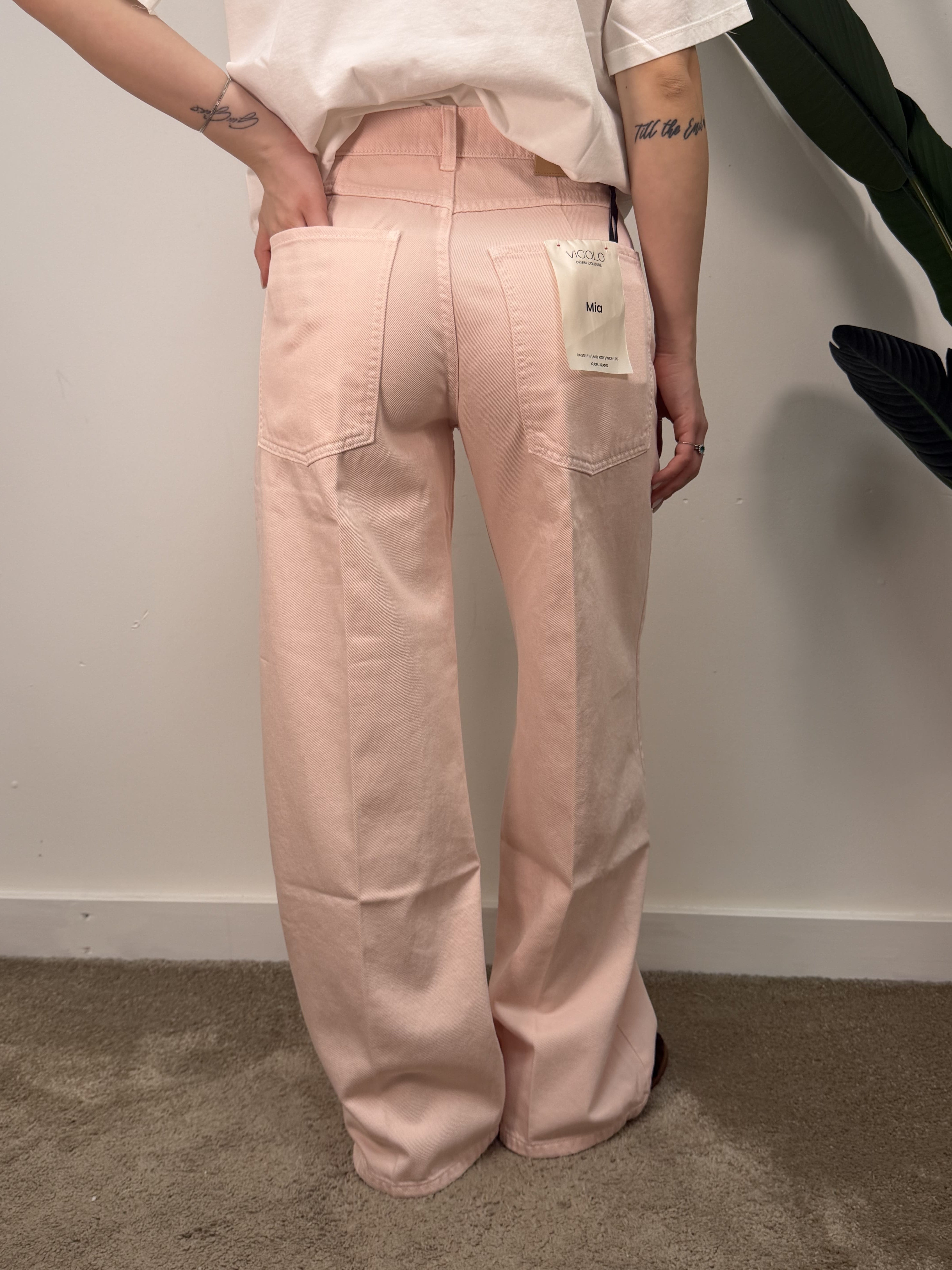 Jeans Mia wide leg tinto capo rosa VICOLO