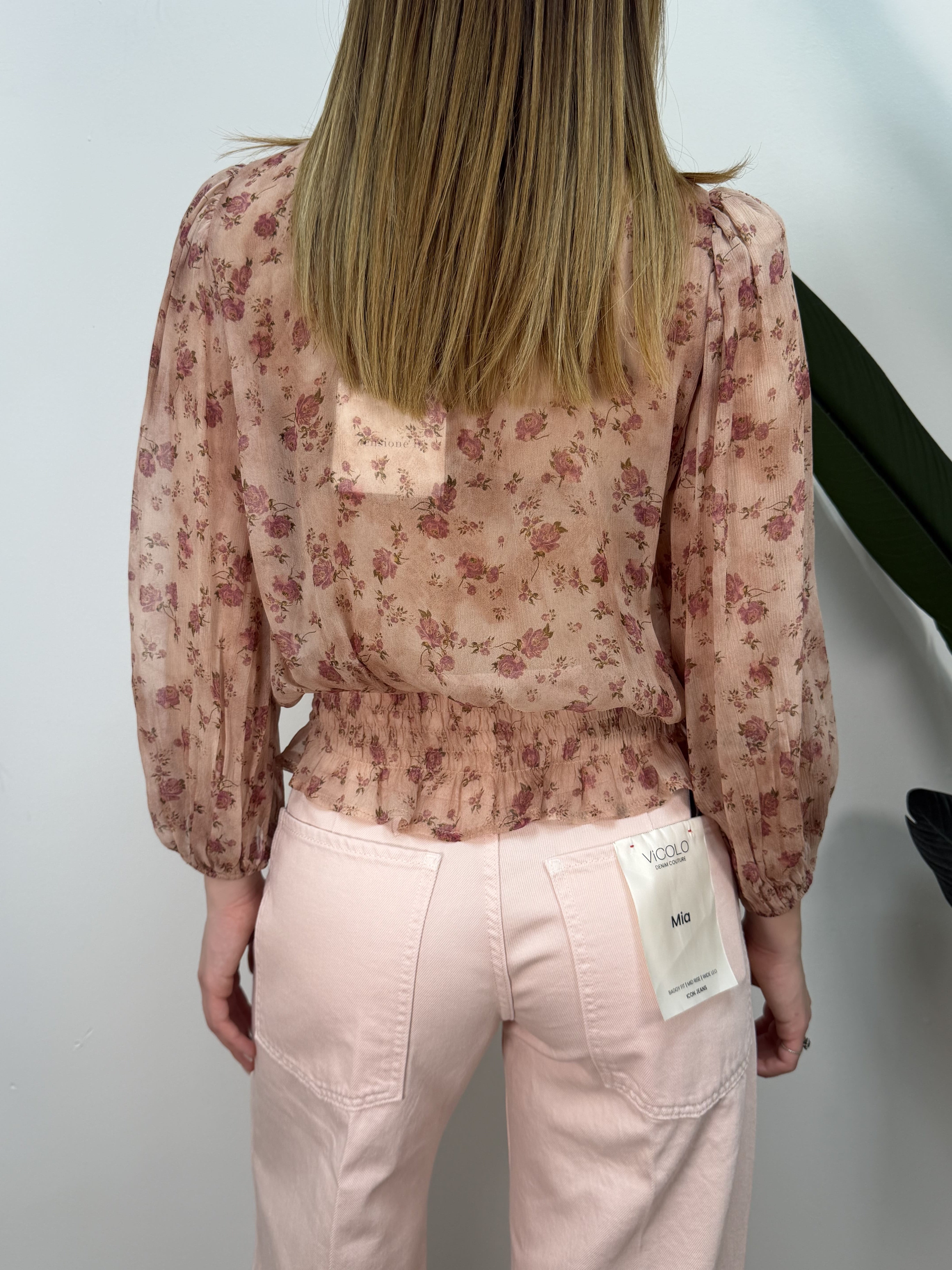 Blusa fantasia floreale rosa Tensione In