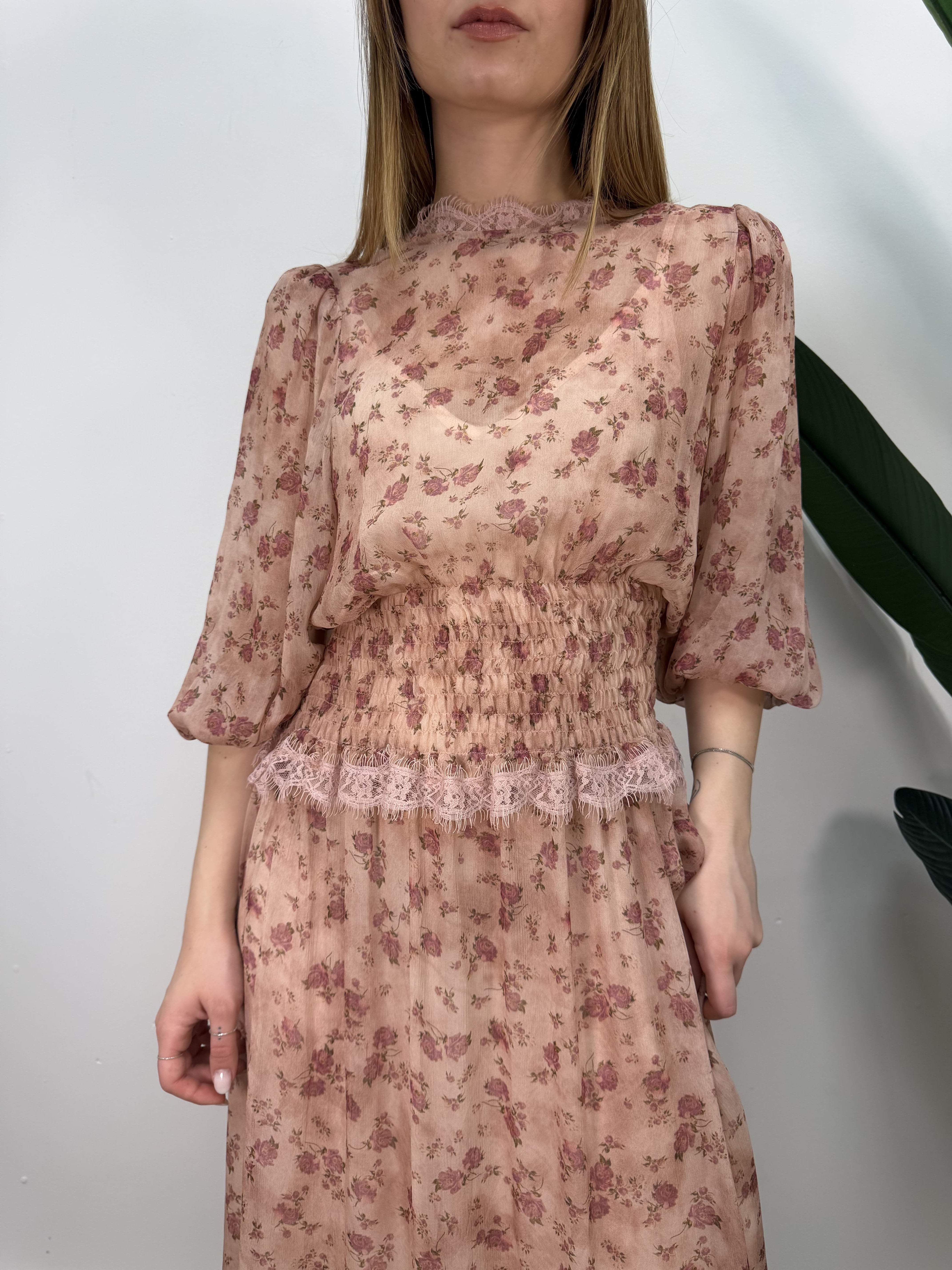 Abito lungo fantasia floreale con banda elastica Tensione In