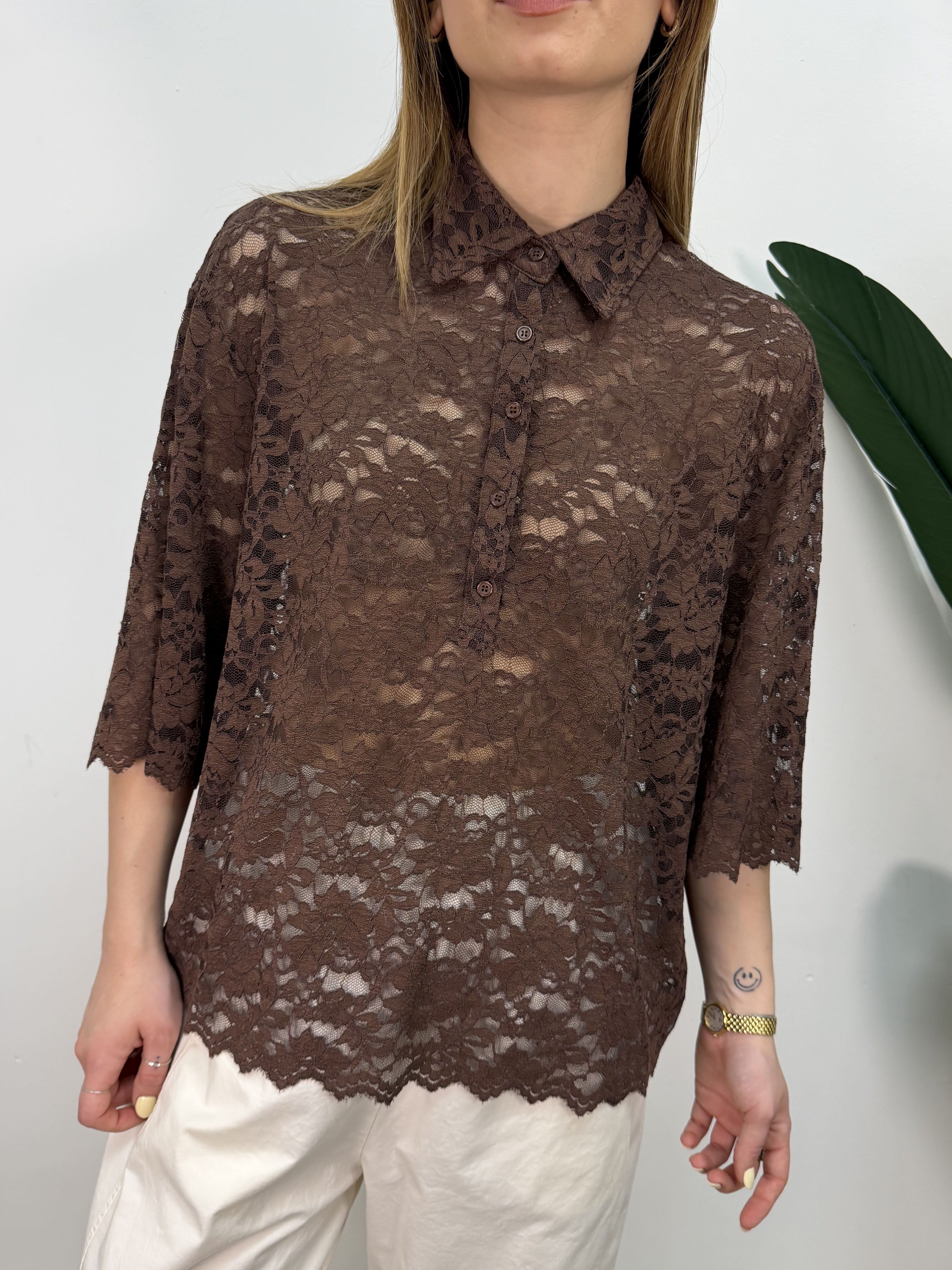 Maglia polo oversize in pizzo Susy Mix