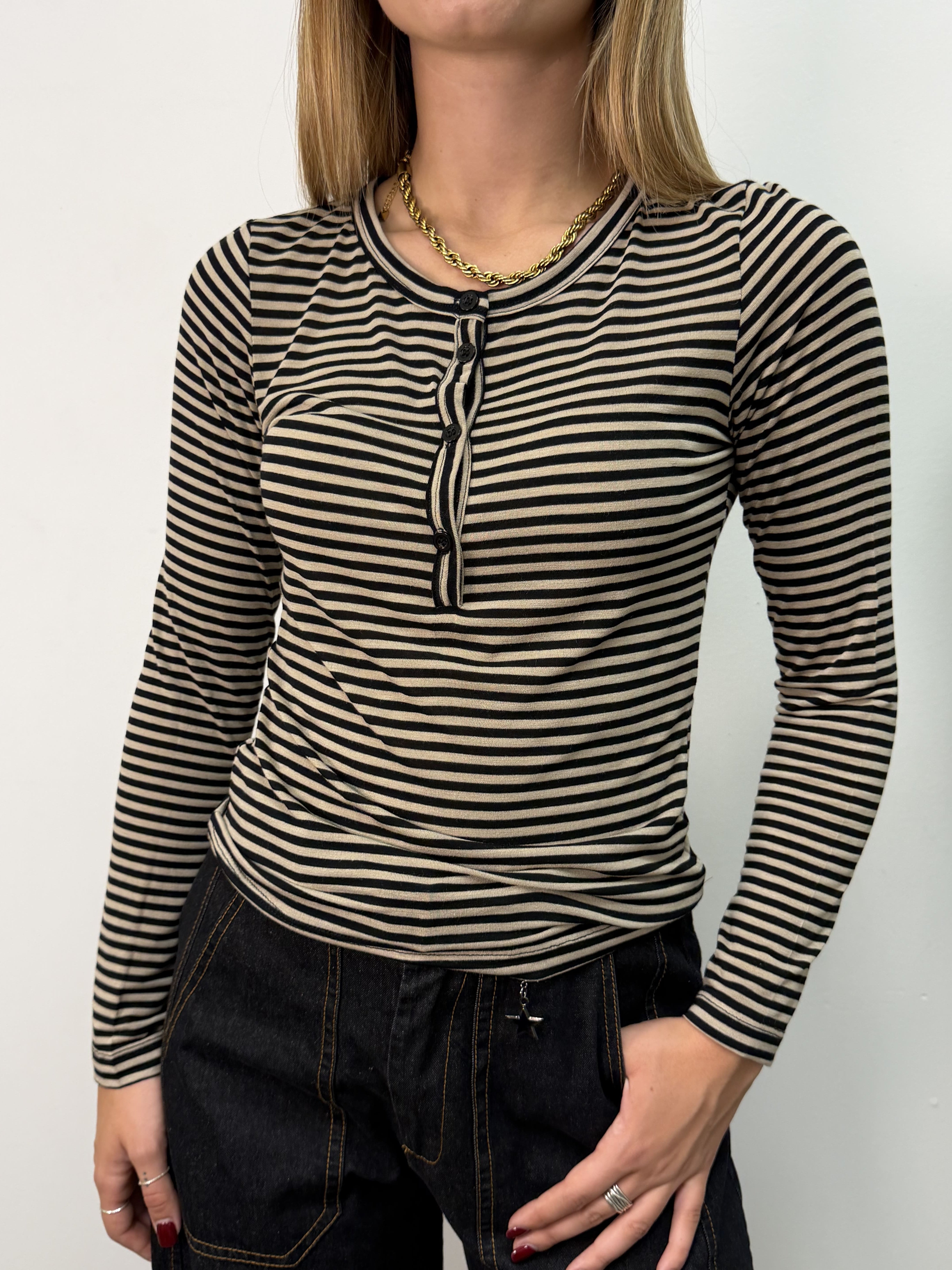 Maglia serafino rigata manica lunga Dixie