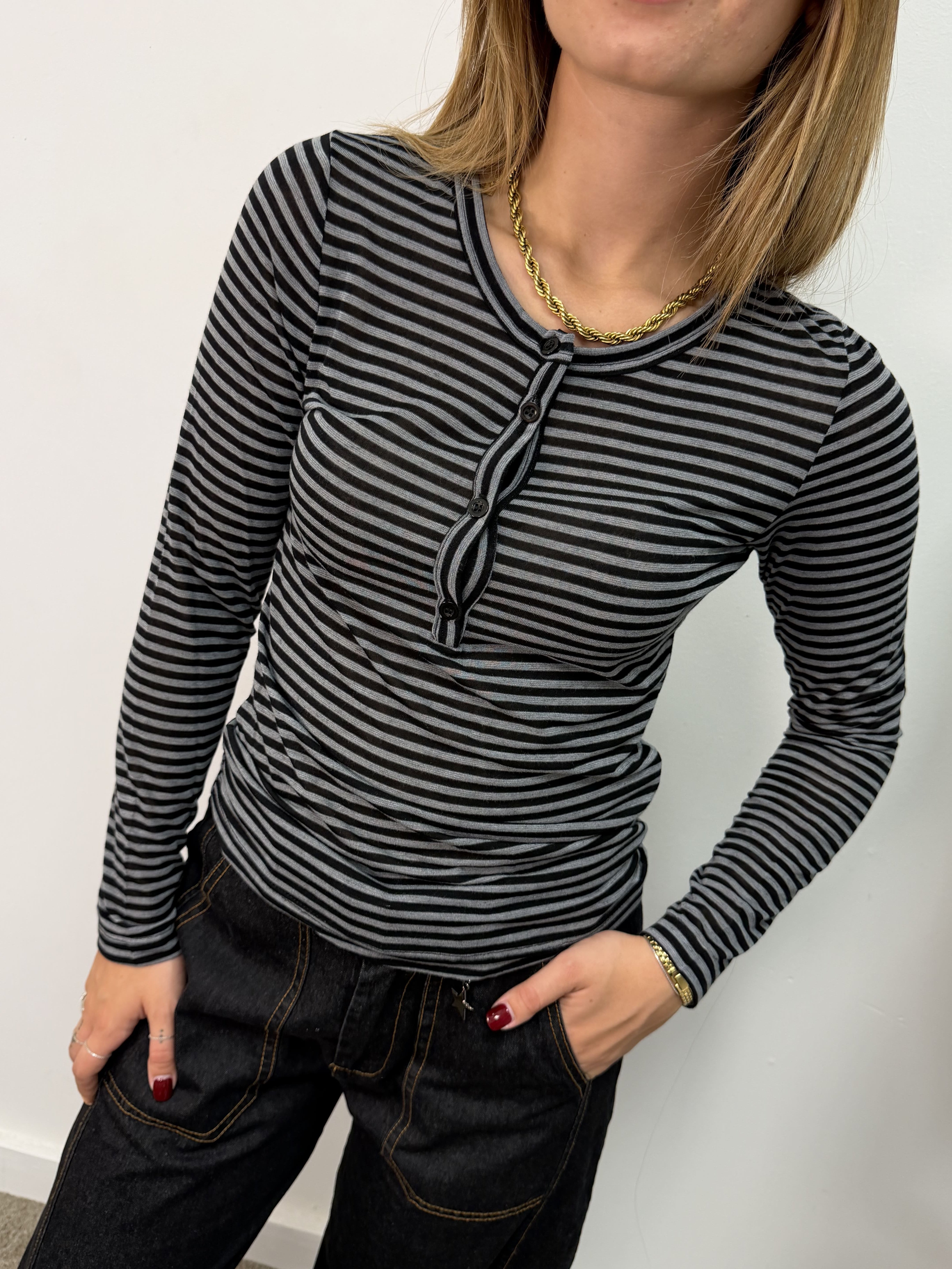Maglia serafino rigata manica lunga Dixie