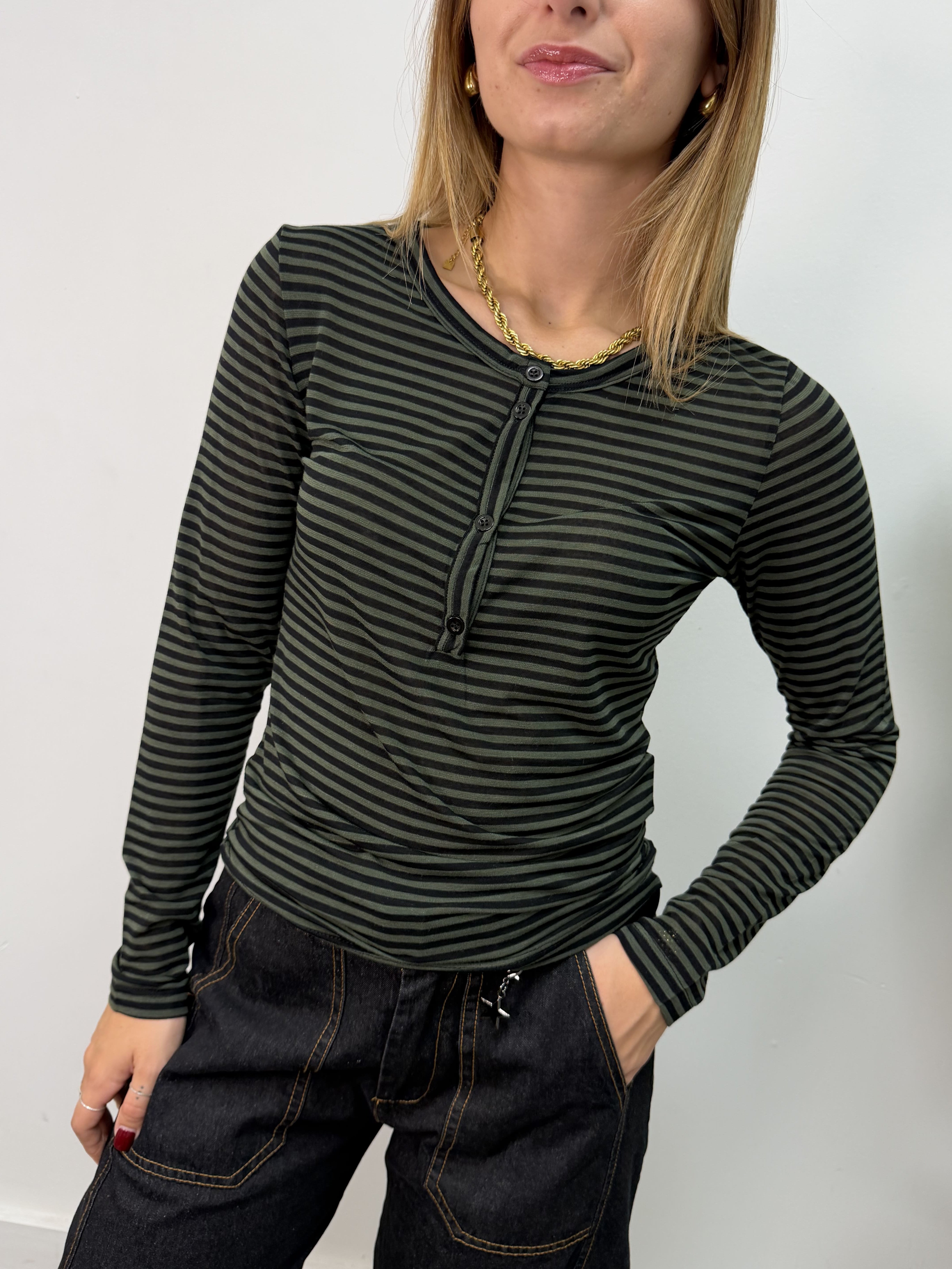 Maglia serafino rigata manica lunga Dixie