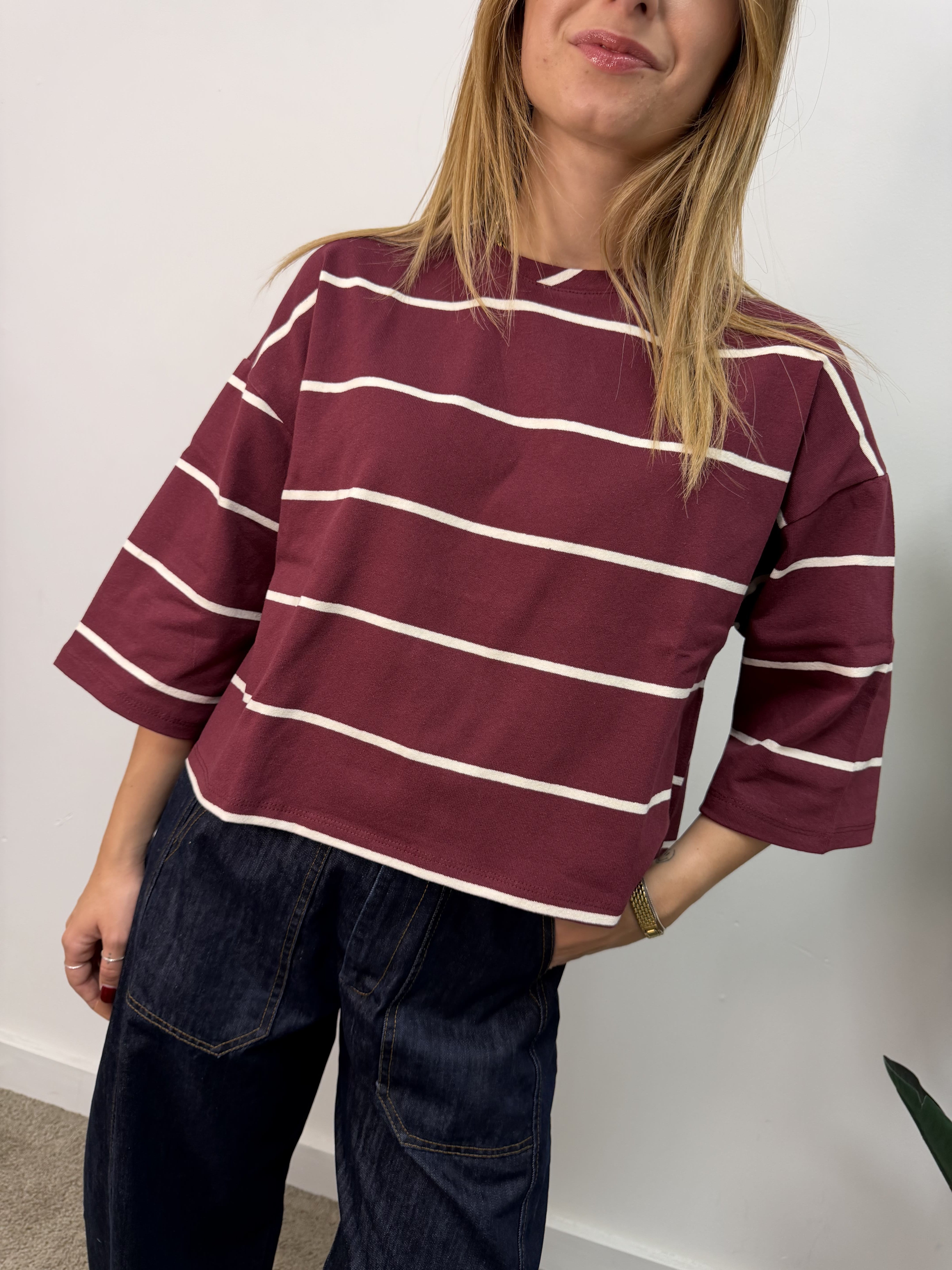 T-shirt manica 3/4 stampa righe Susy Mix