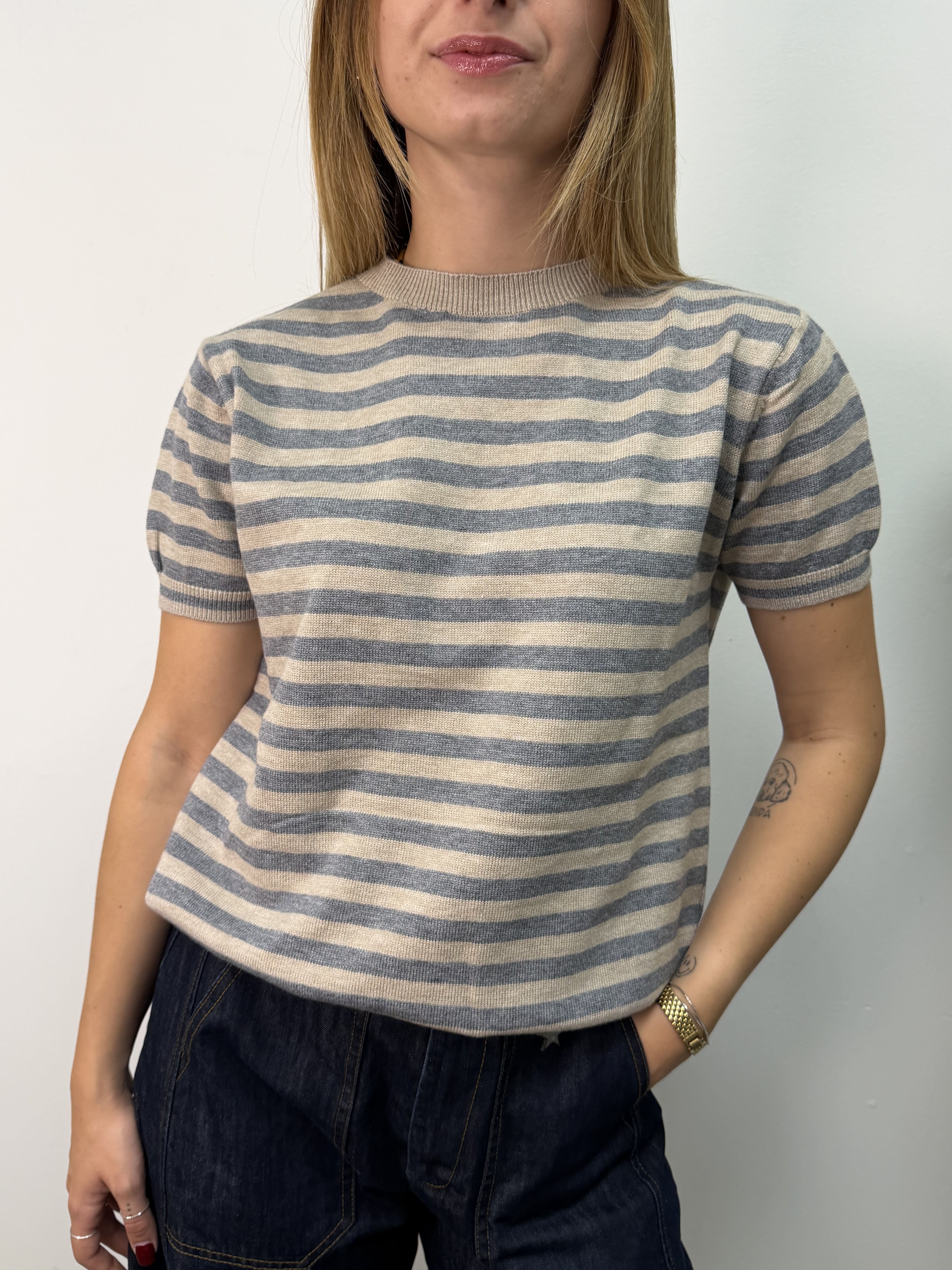 Maglia in filo mezza manica rigata Susy Mix