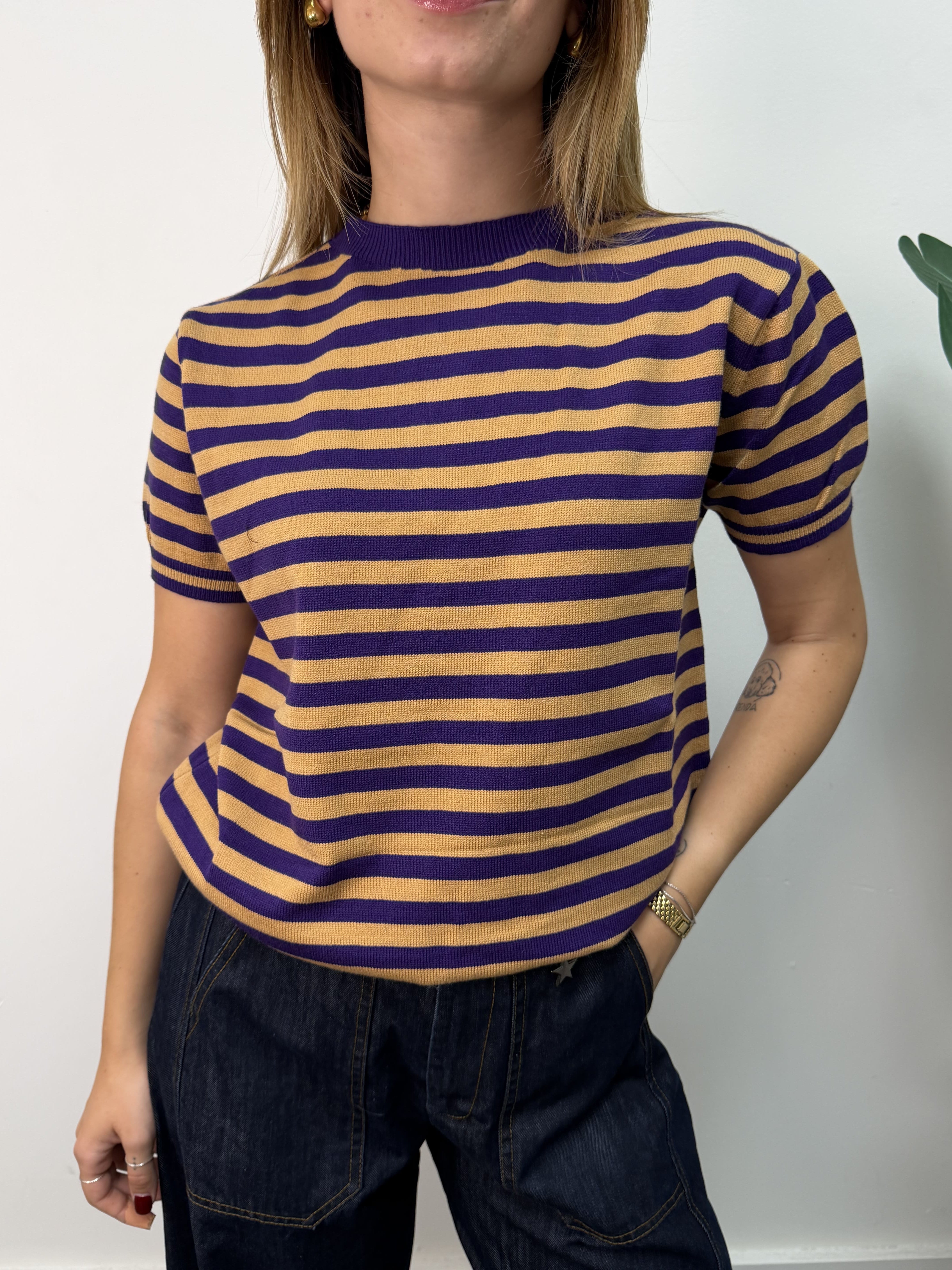 Maglia in filo mezza manica rigata Susy Mix