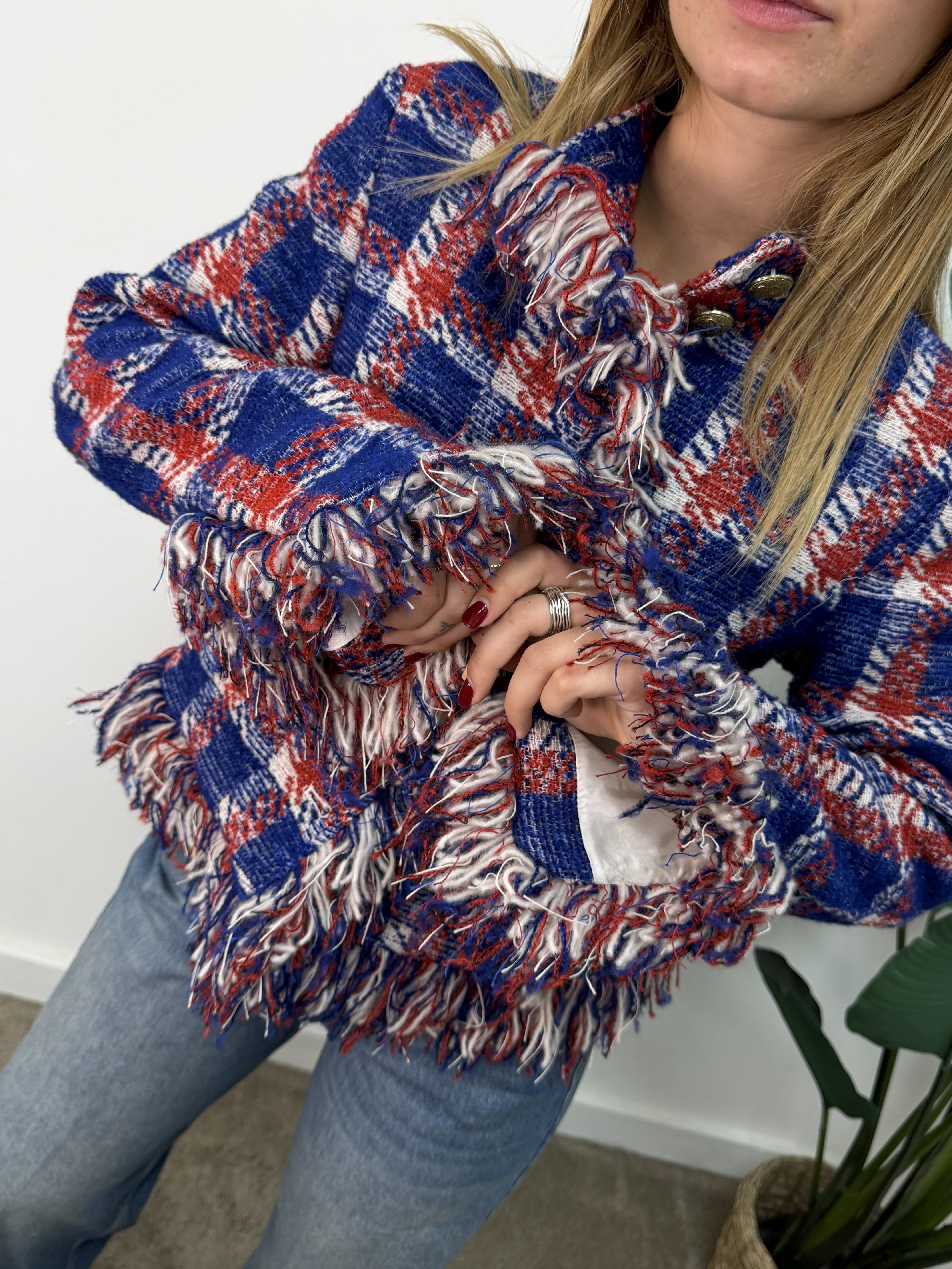 Giacca a quadri con profili sfrangiati Tensione In
