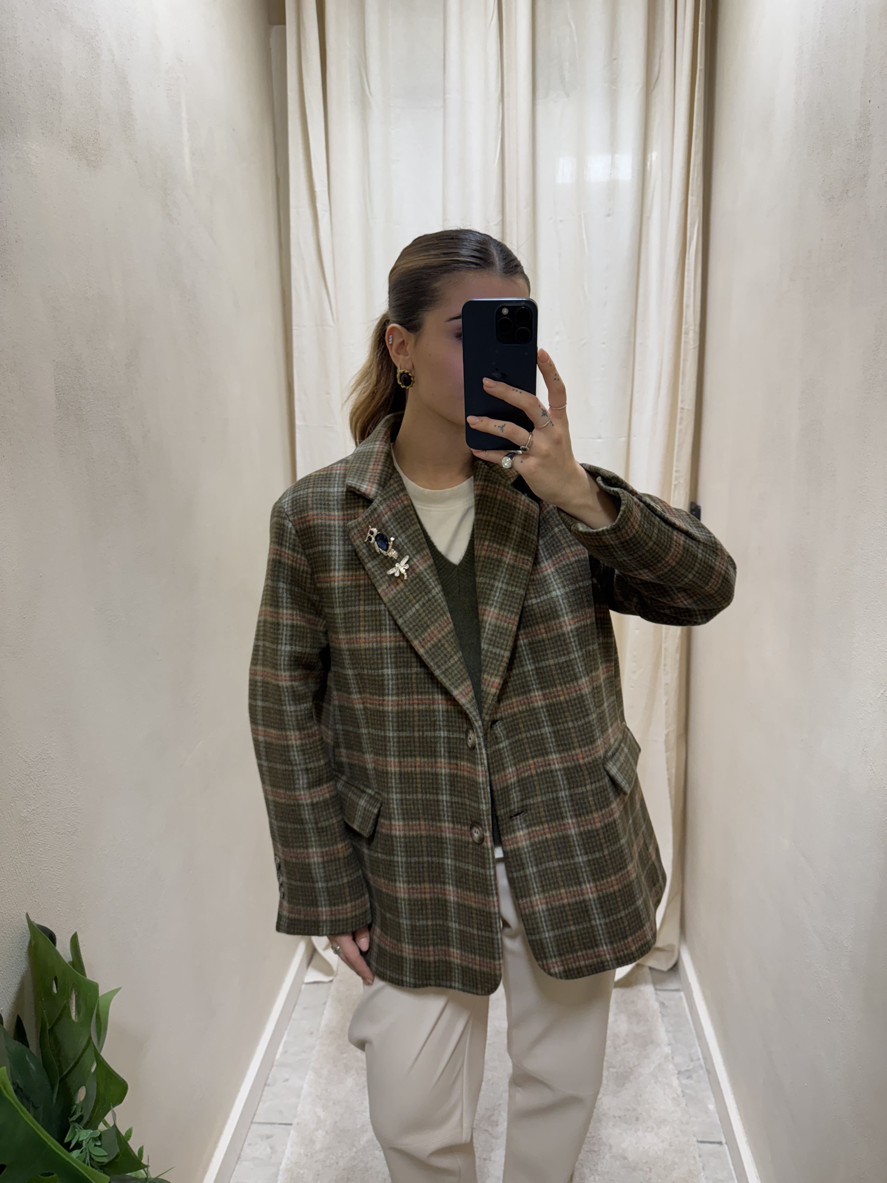 Giacca in panno stampa check con spille Dixie