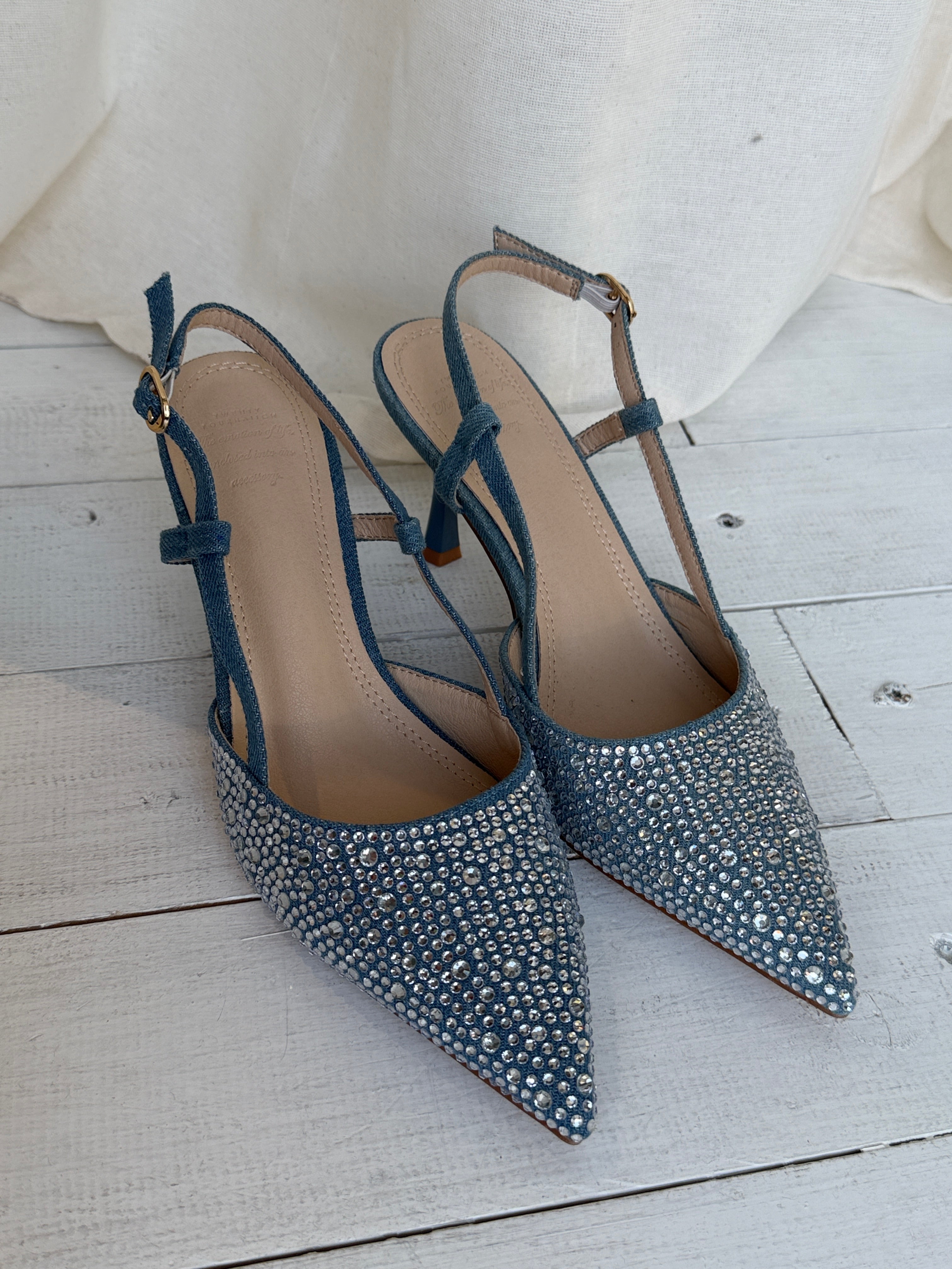 Slingback denim con strass TFH