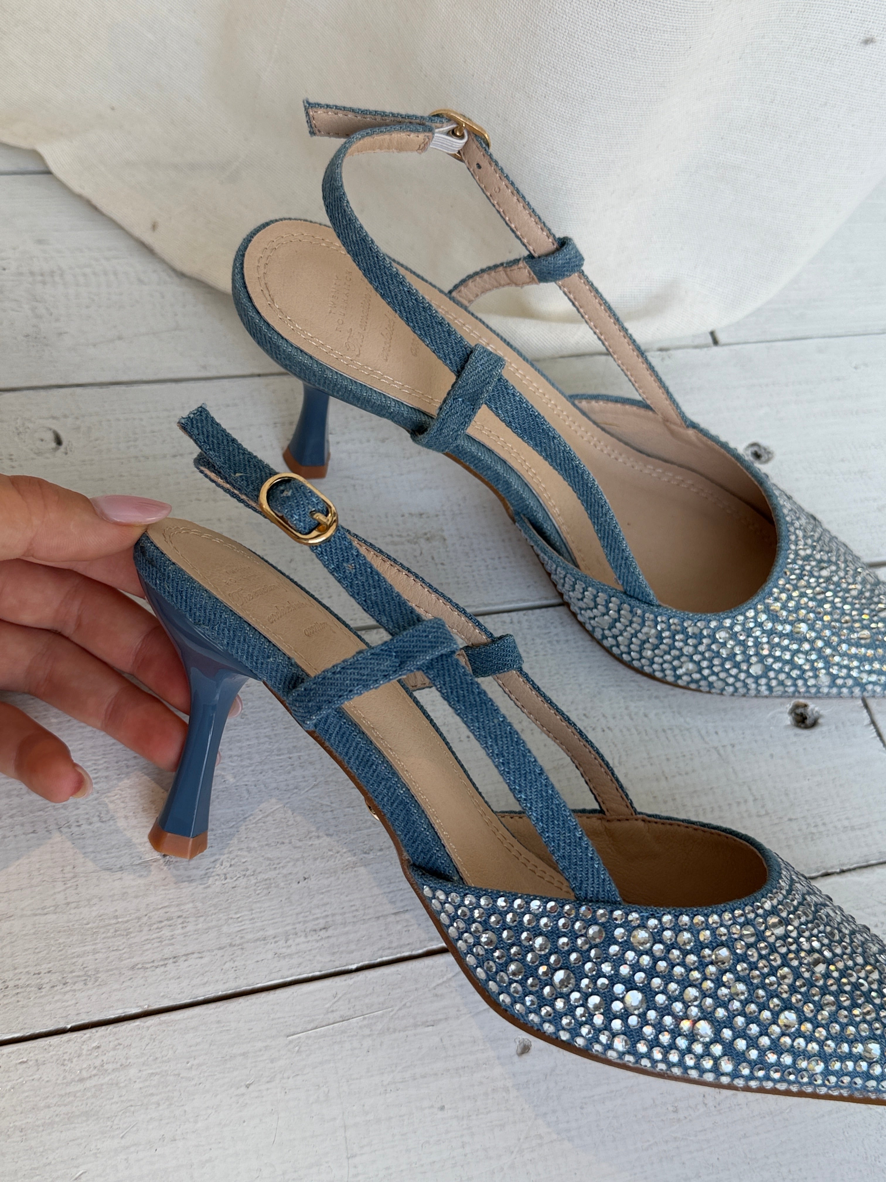 Slingback denim con strass TFH
