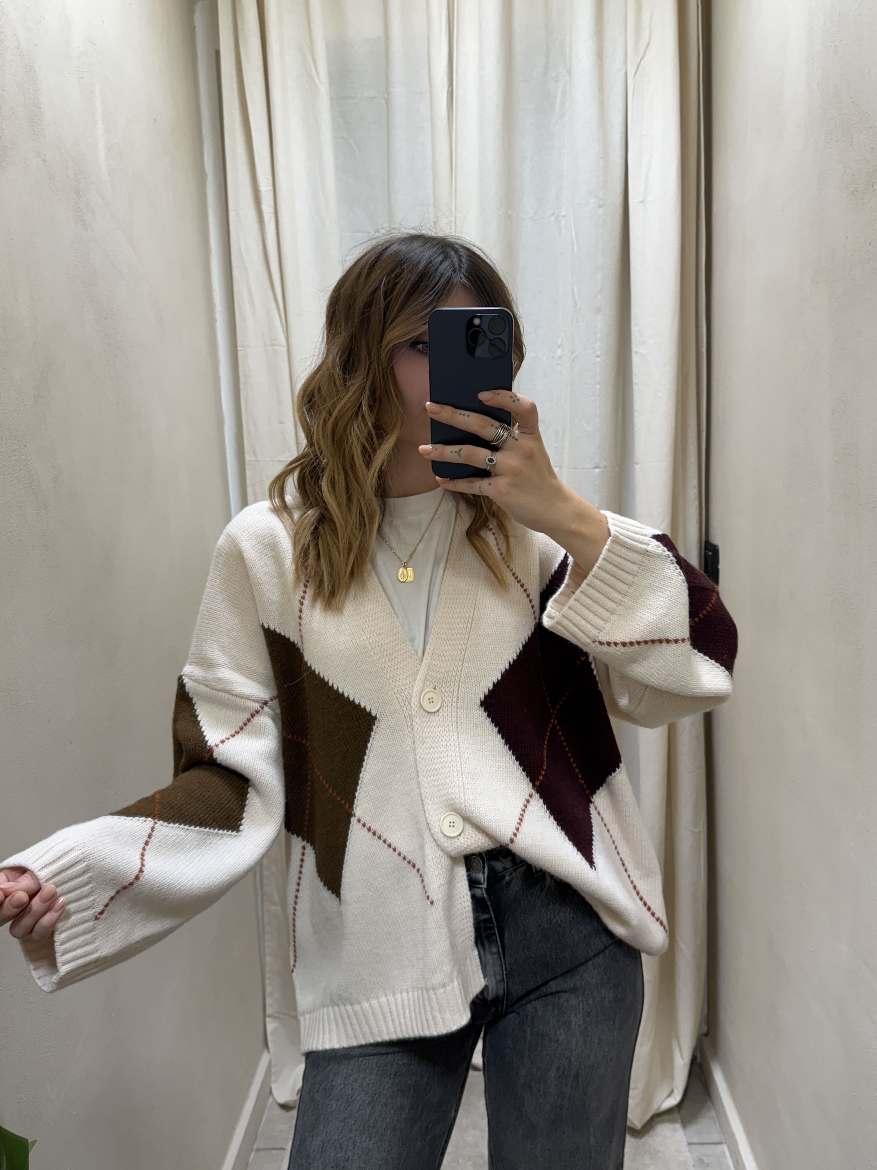 Cardigan over 3 bottoni con rombi HaveOne