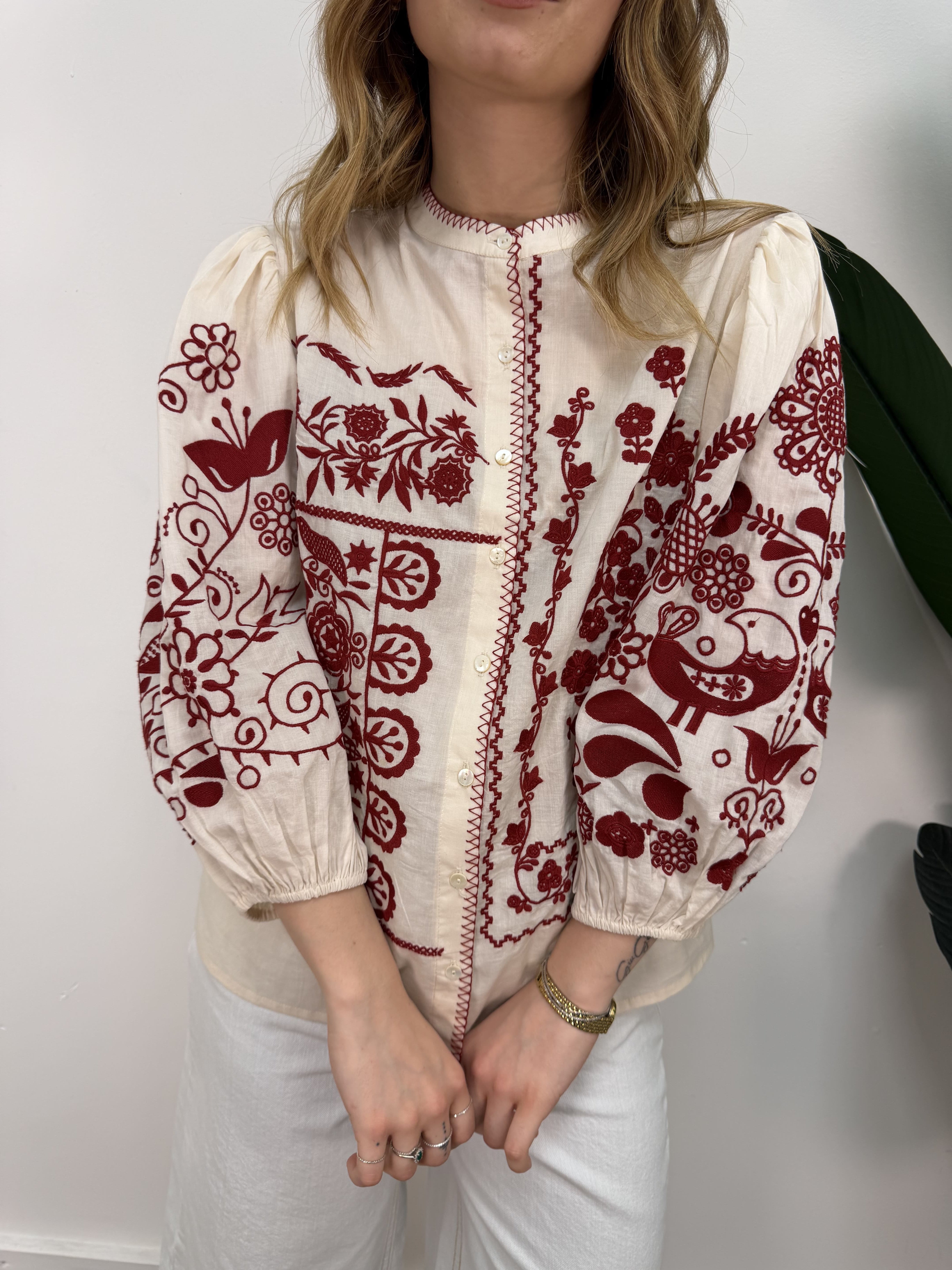 Blusa con ricami manica palloncino Tensione In