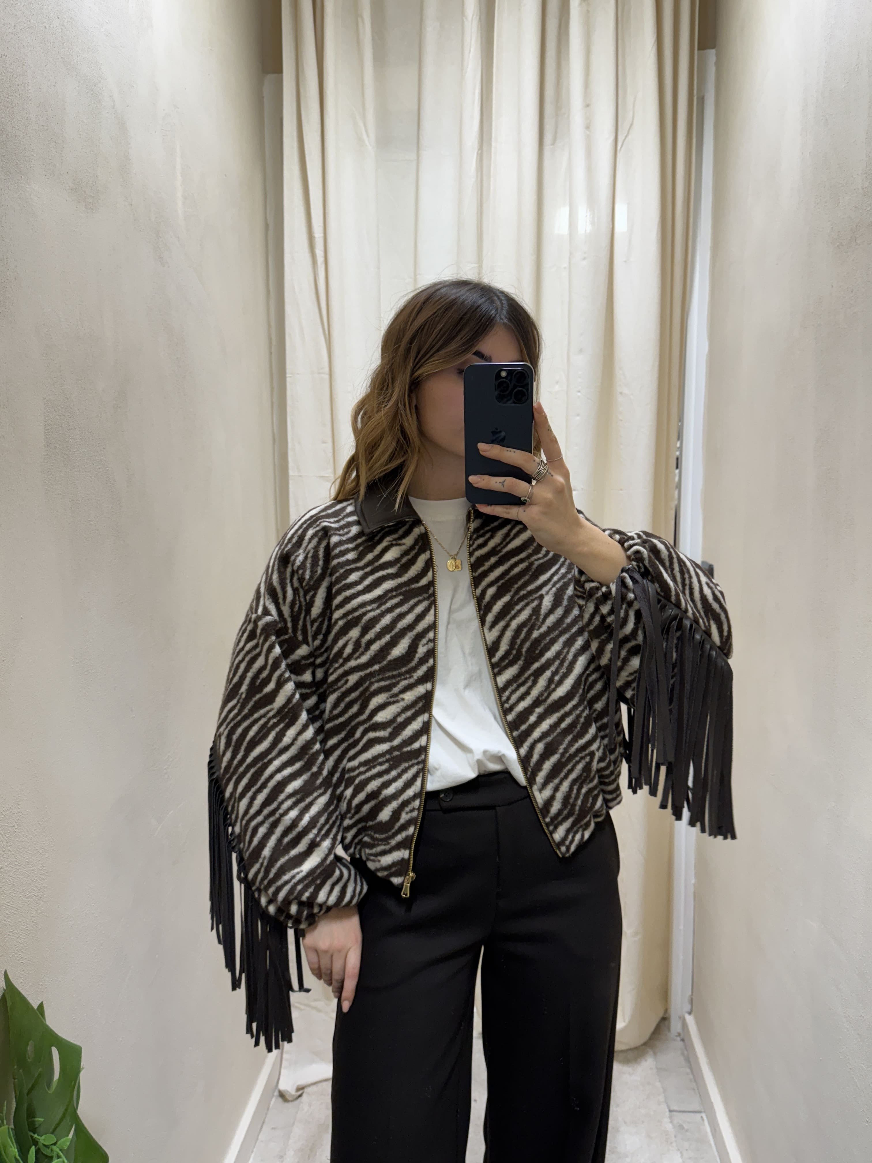 Giacca bomber zebrata con frange Susy Mix