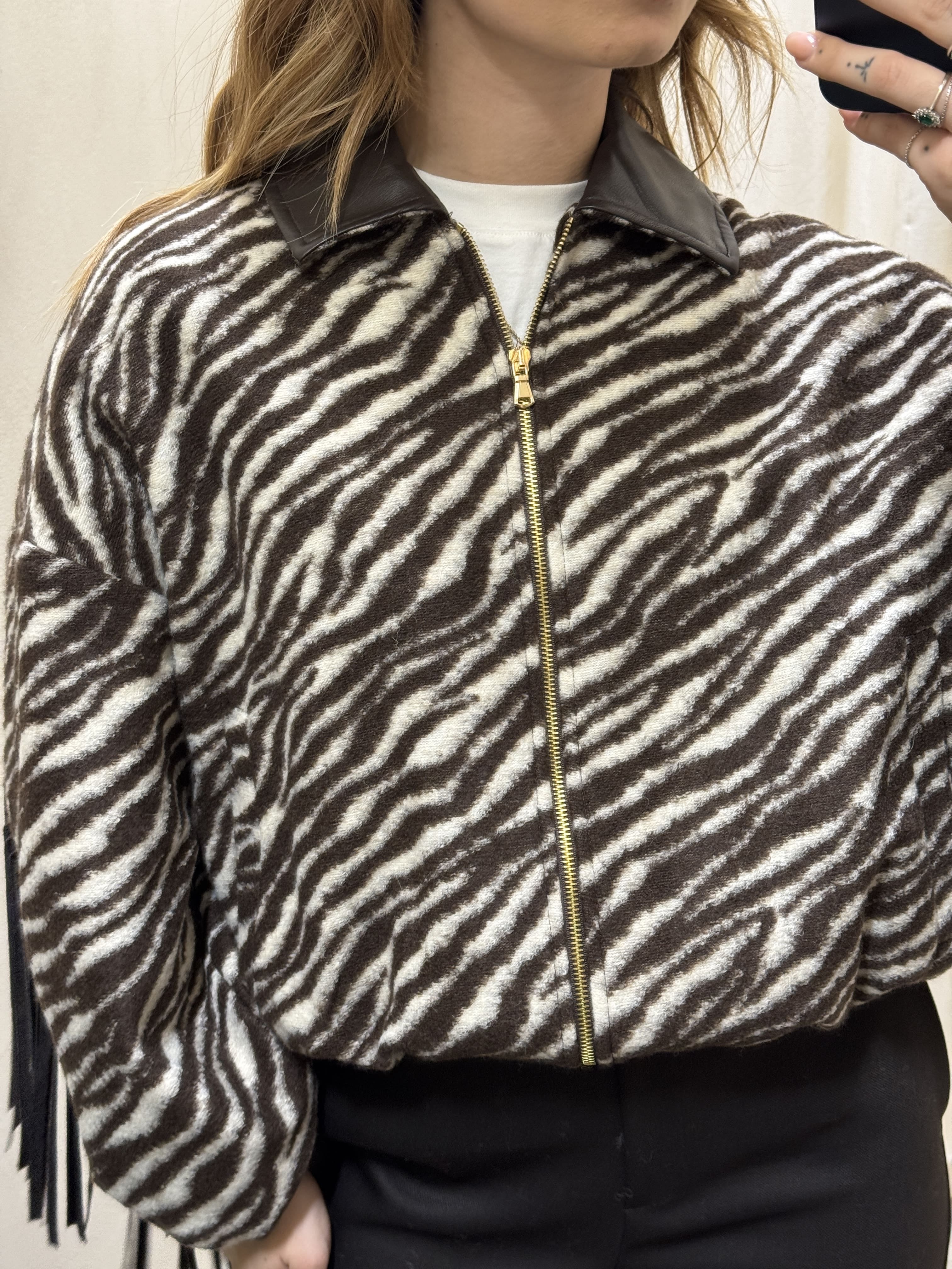 Giacca bomber zebrata con frange Susy Mix