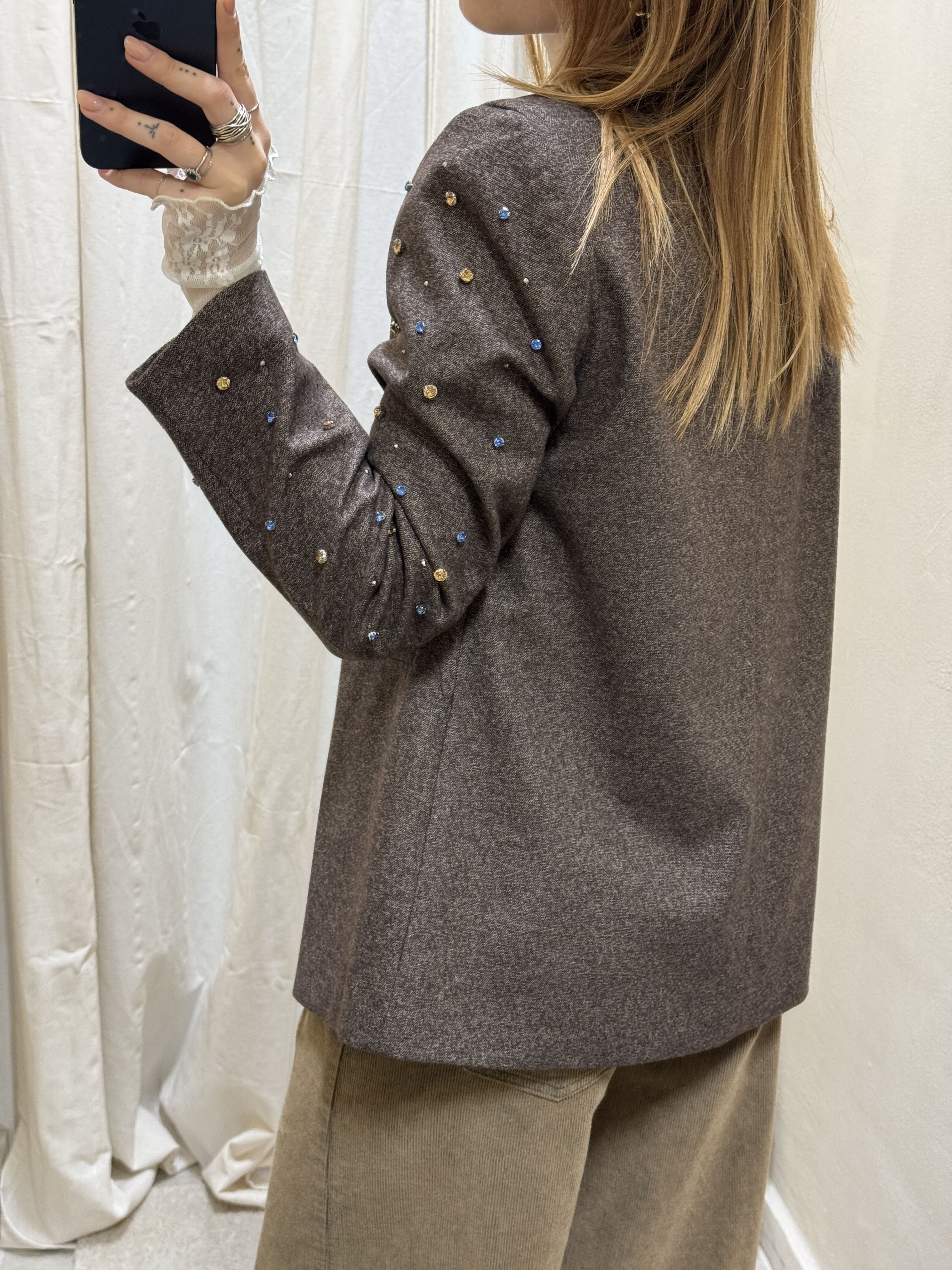 Giacca monopetto con applicazioni strass Susy Mix