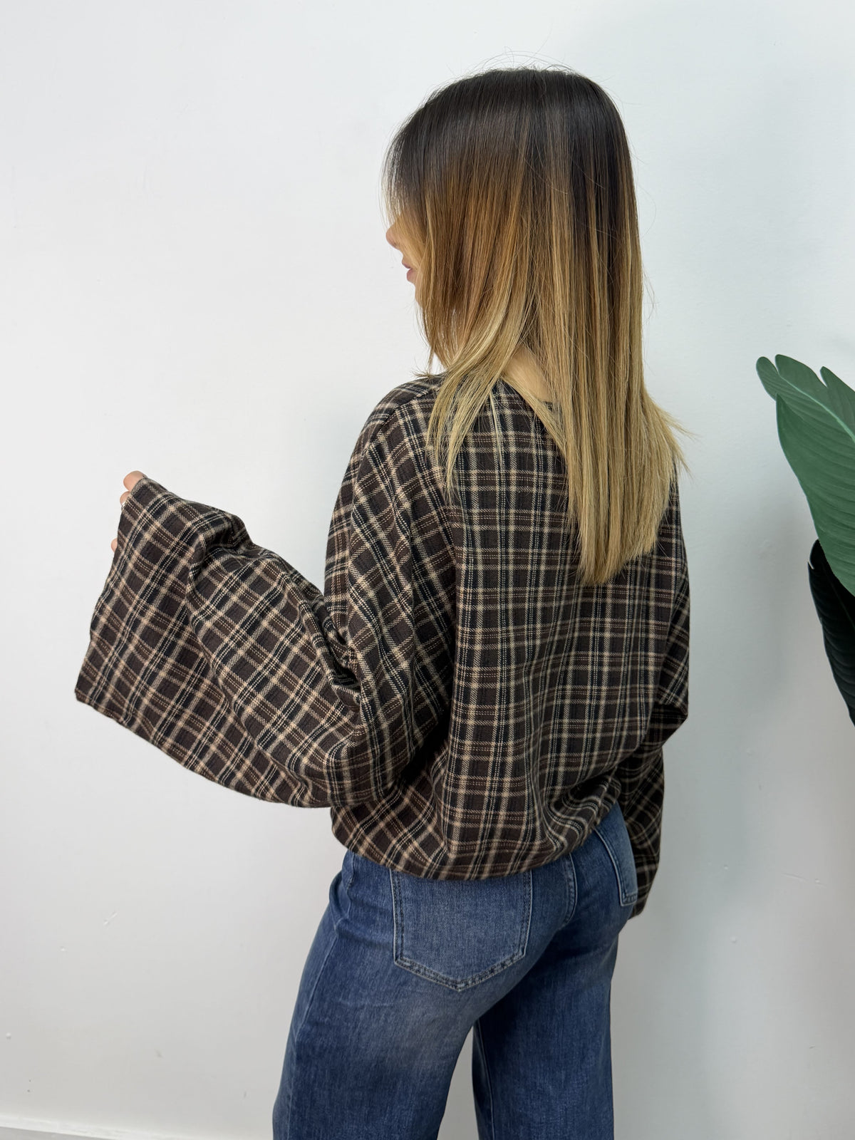 Blusa stampa check manica campana MyD