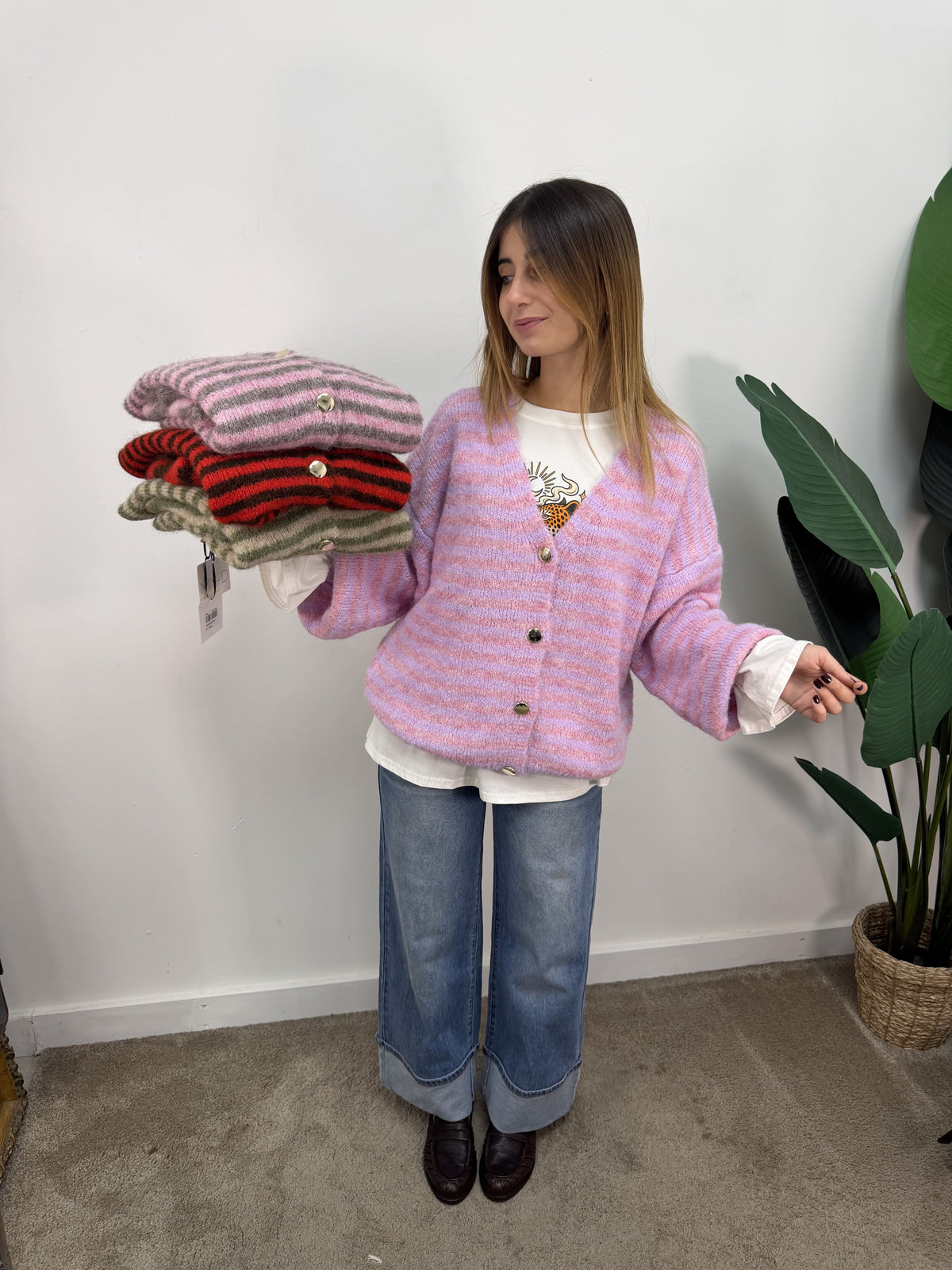 Cardigan stampa riga MyD