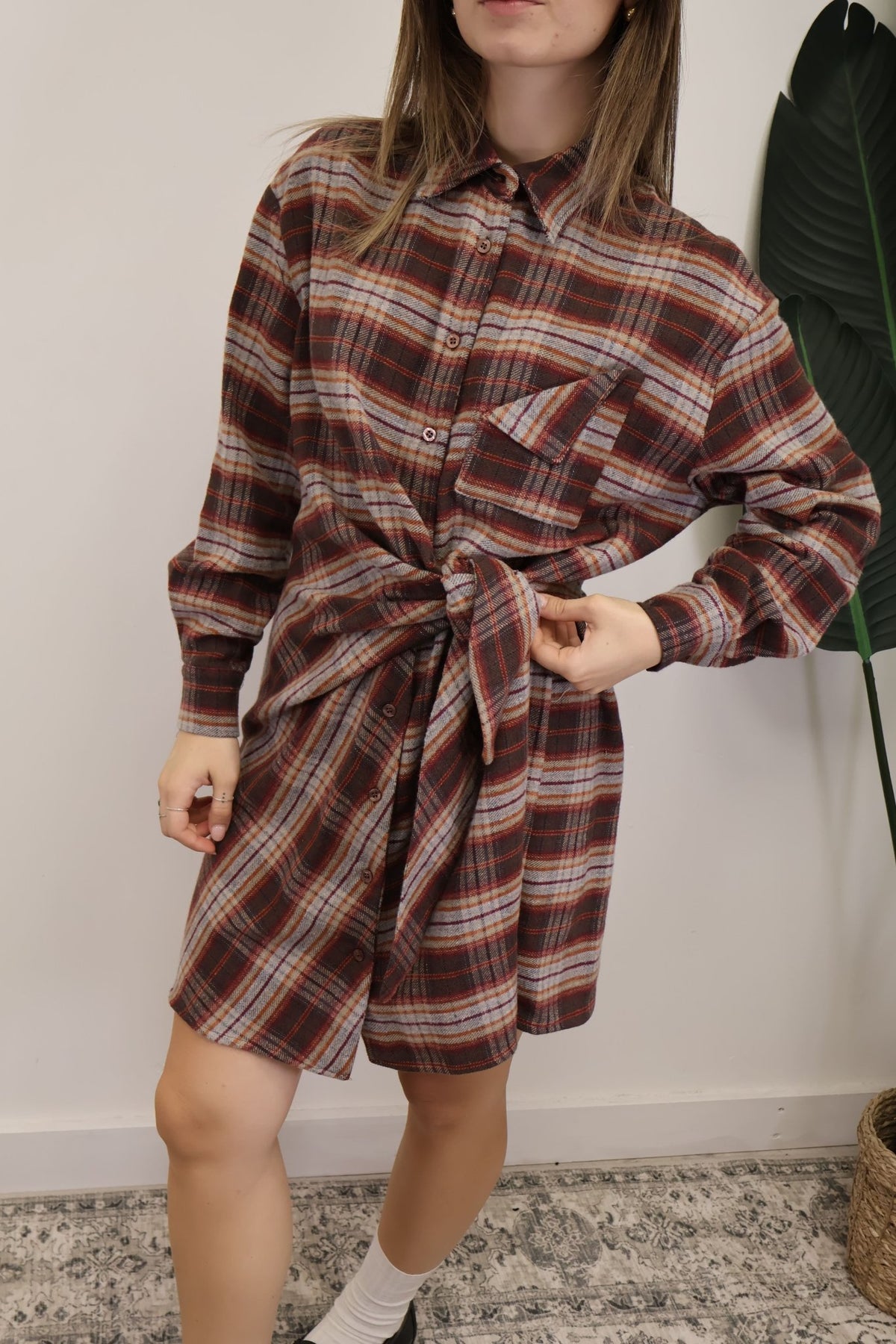 Abito camicia in flanella stampa check rosso MyD - GiuGiò | Shop online