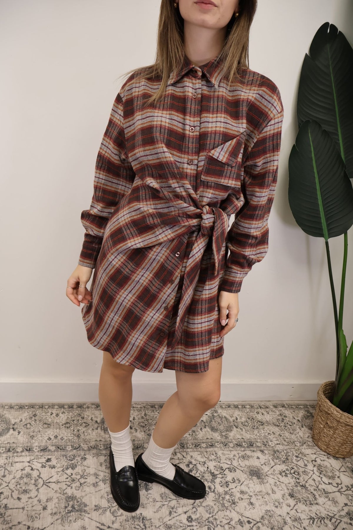 Abito camicia in flanella stampa check rosso MyD - GiuGiò | Shop online