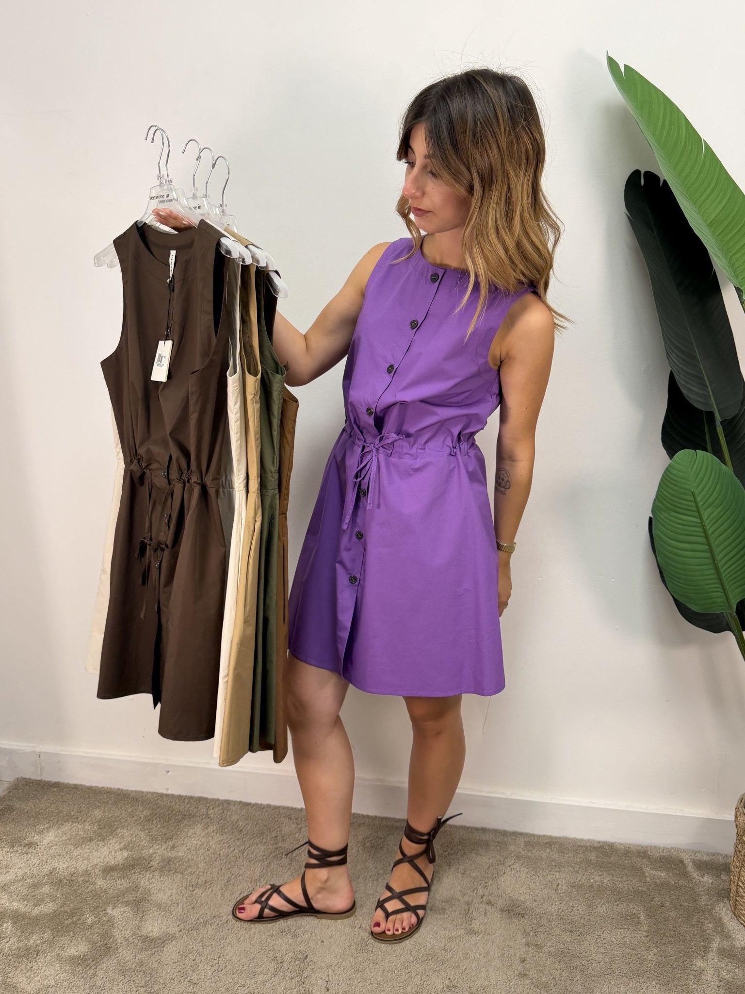 Abito corto bottoni e coulisse in vita Tensione In - GiuGiò | Shop online