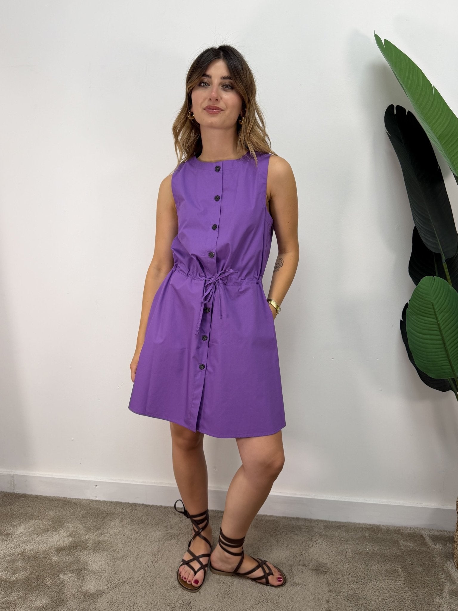 Abito corto bottoni e coulisse in vita Tensione In - GiuGiò | Shop online