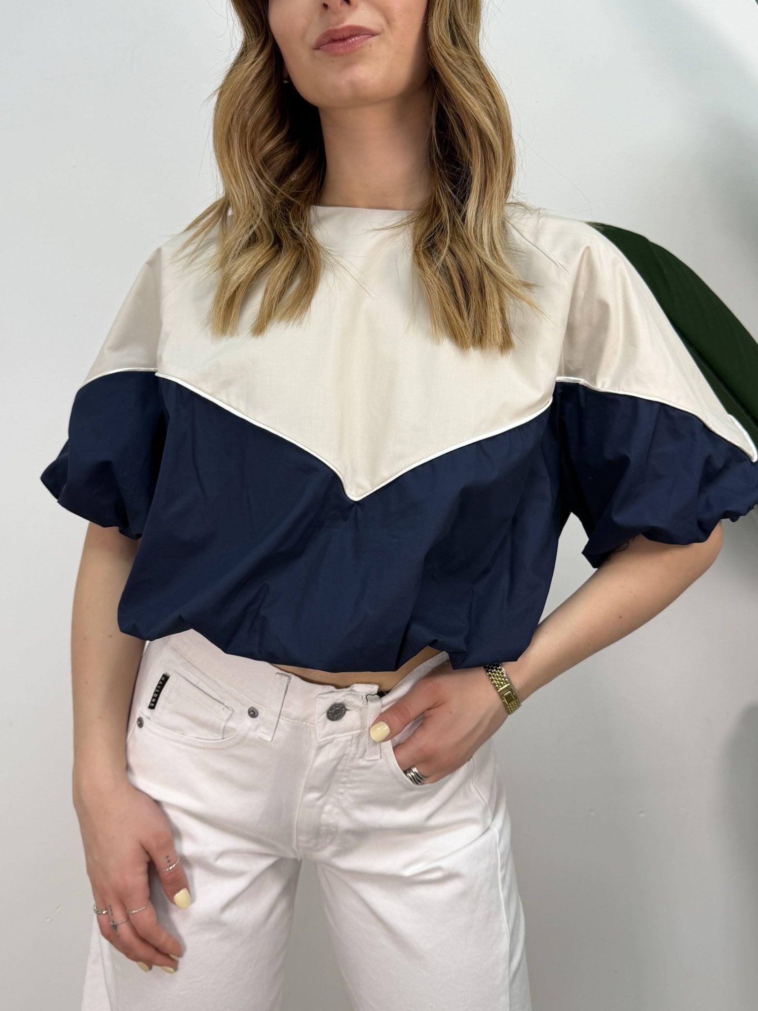 Blusa bicolor manica palloncino Tensione In - GiuGiò | Shop online