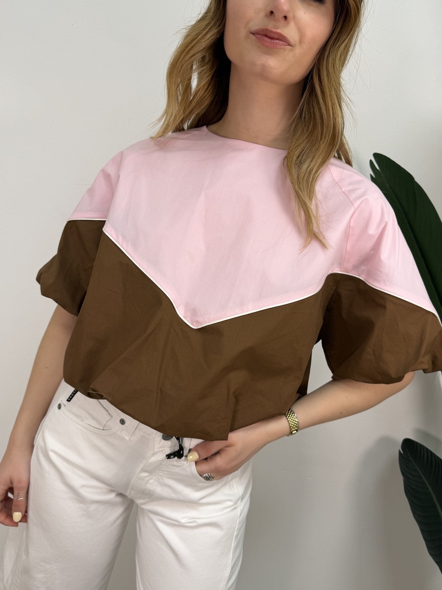Blusa bicolor manica palloncino Tensione In - GiuGiò | Shop online