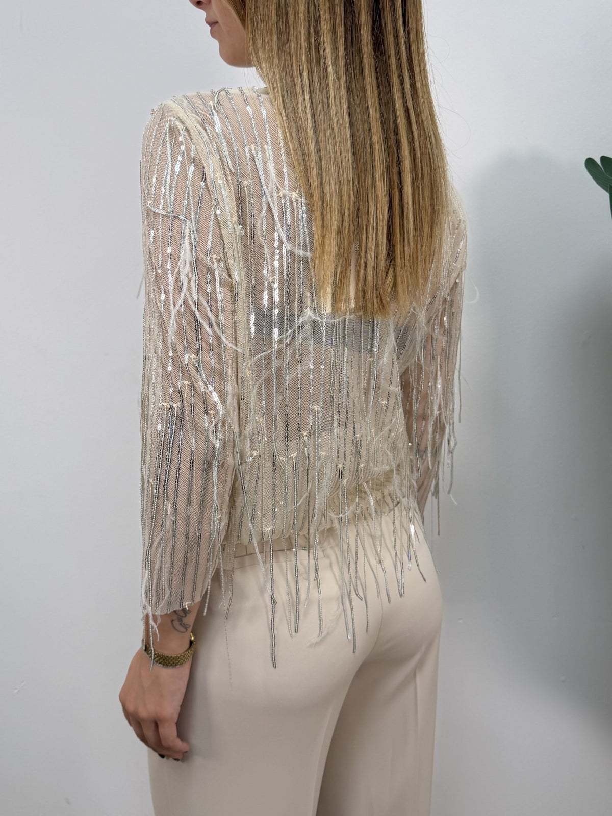 Blusa piume e paillettes argento Tensione In - GiuGiò | Shop online