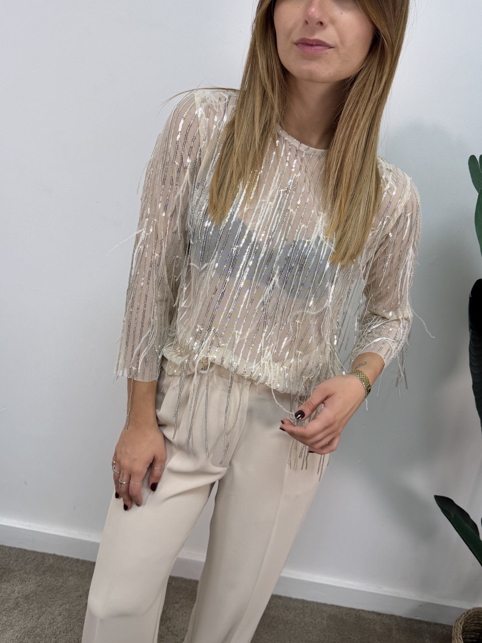 Blusa piume e paillettes argento Tensione In - GiuGiò | Shop online
