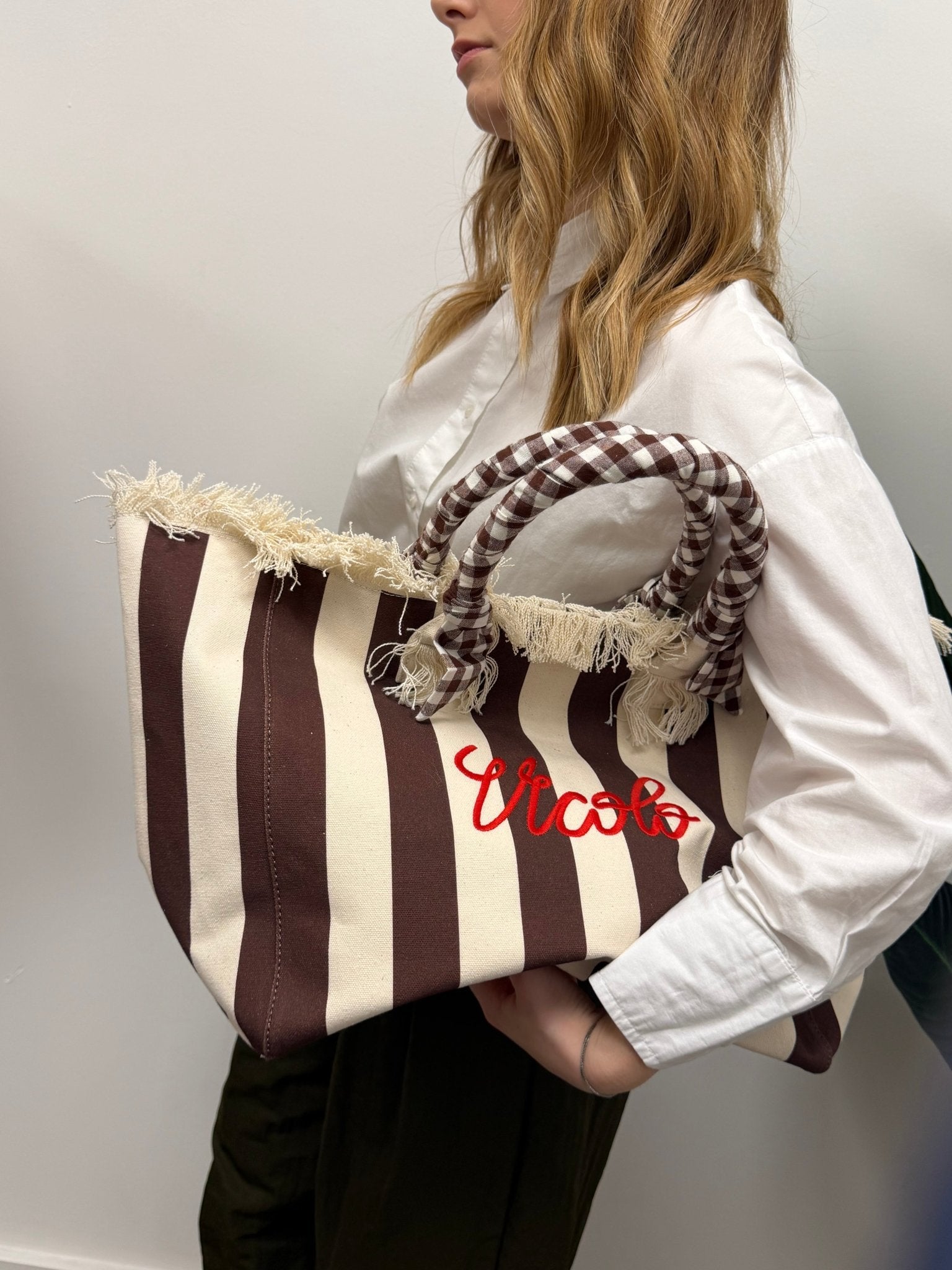 Borsa shopper grande in canvas rigata VICOLO - GiuGiò | Shop online