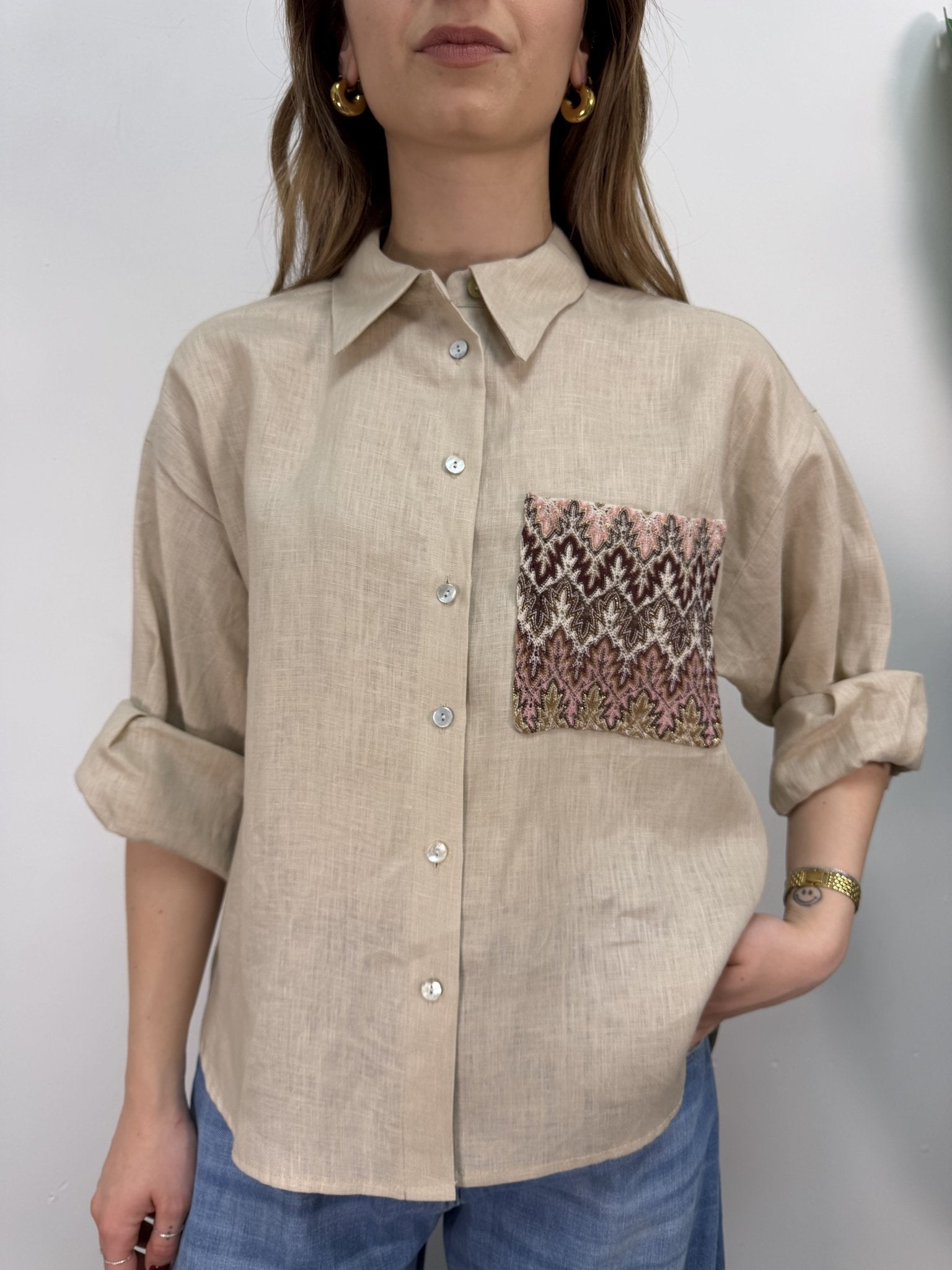 Camicia con taschino motivo zig zag Tensione In - GiuGiò | Shop online