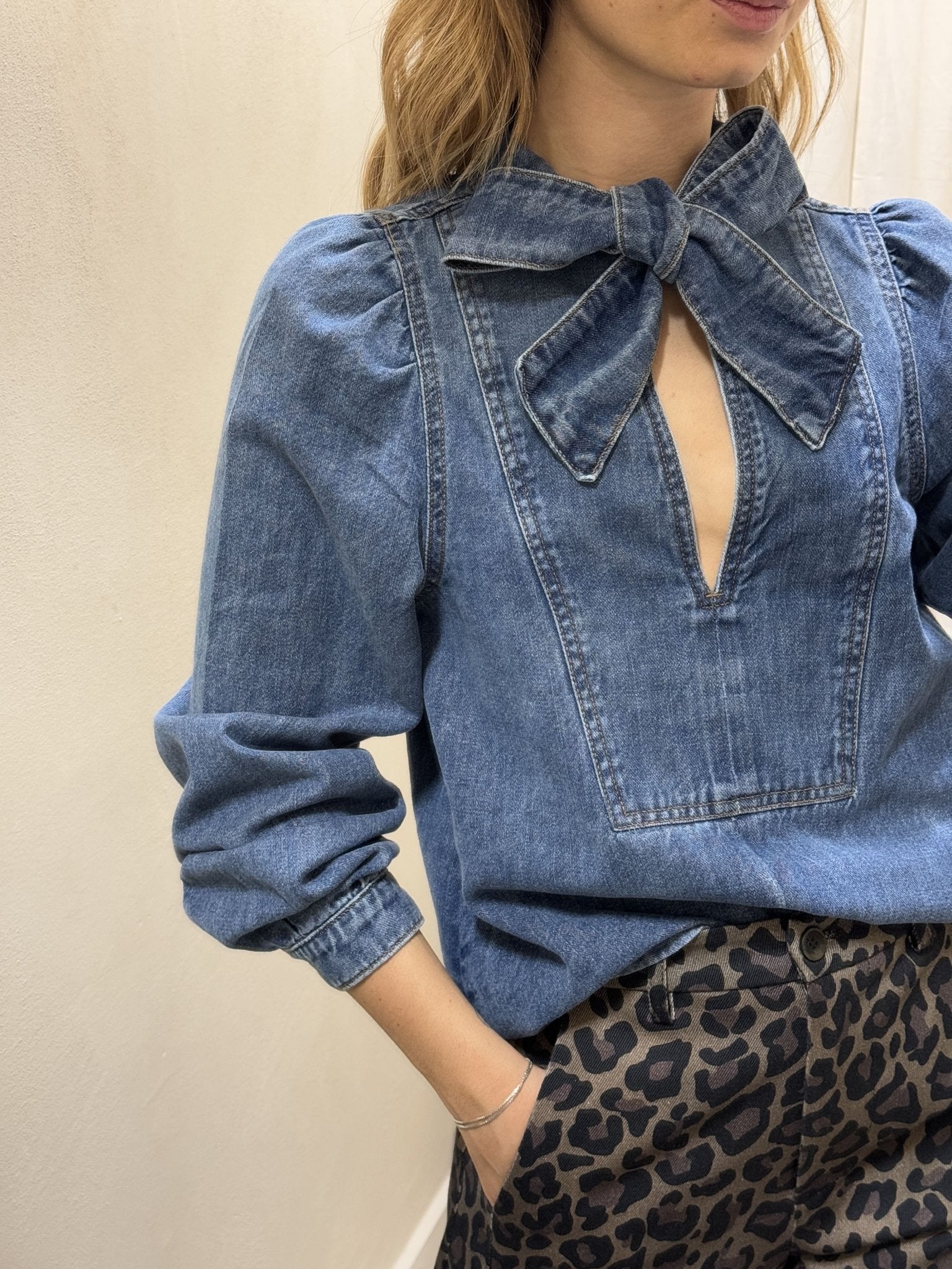 Camicia in denim con fiocco HaveOne - GiuGiò | Shop online