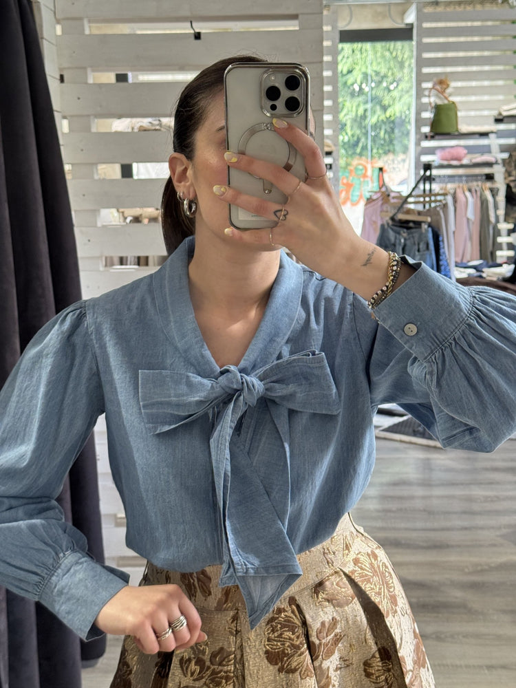 Camicia in denim con fiocco HaveOne - GiuGiò | Shop online
