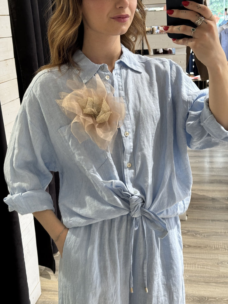 Camicia in puro lino con spilla a fiore Tensione In - GiuGiò | Shop online