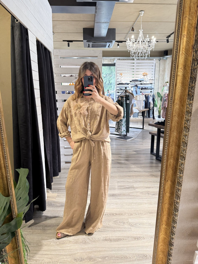 Camicia in puro lino con spilla a fiore Tensione In - GiuGiò | Shop online