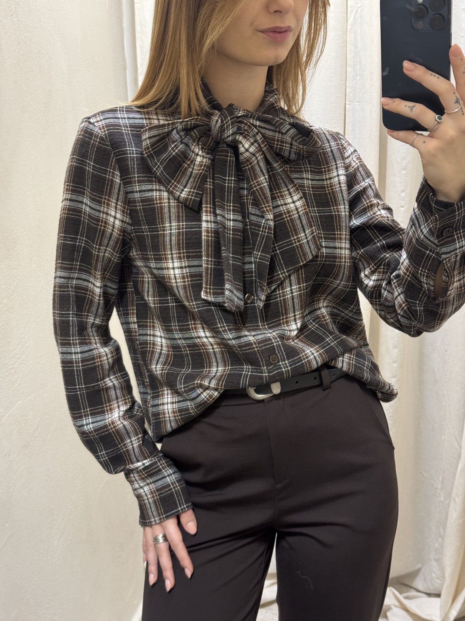 Camicia in viscosa stampa check con fiocco MyD - GiuGiò | Shop online