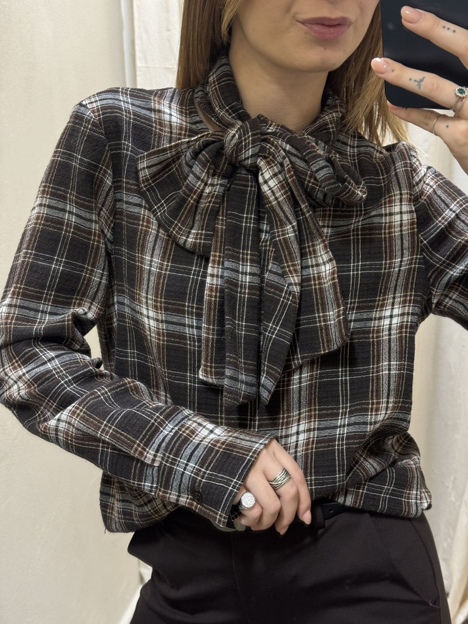 Camicia in viscosa stampa check con fiocco MyD - GiuGiò | Shop online